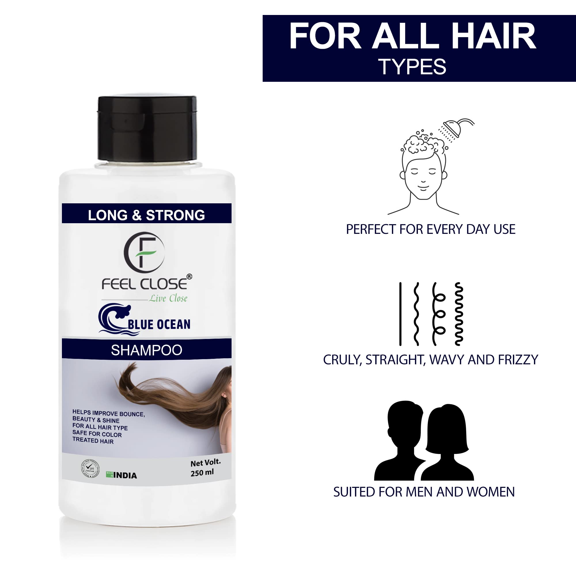 FEEL SILK Shampoo 250ml - Natural Hair Growth Shampoo with Ocean Minerals, Neem & Bhringraj Extracts | Paraben-Free Formula for Longer, Stronger, Shinier Hair | Daily Hair Care for Women & Men | Perfect for Dry, Damaged Hair Repair