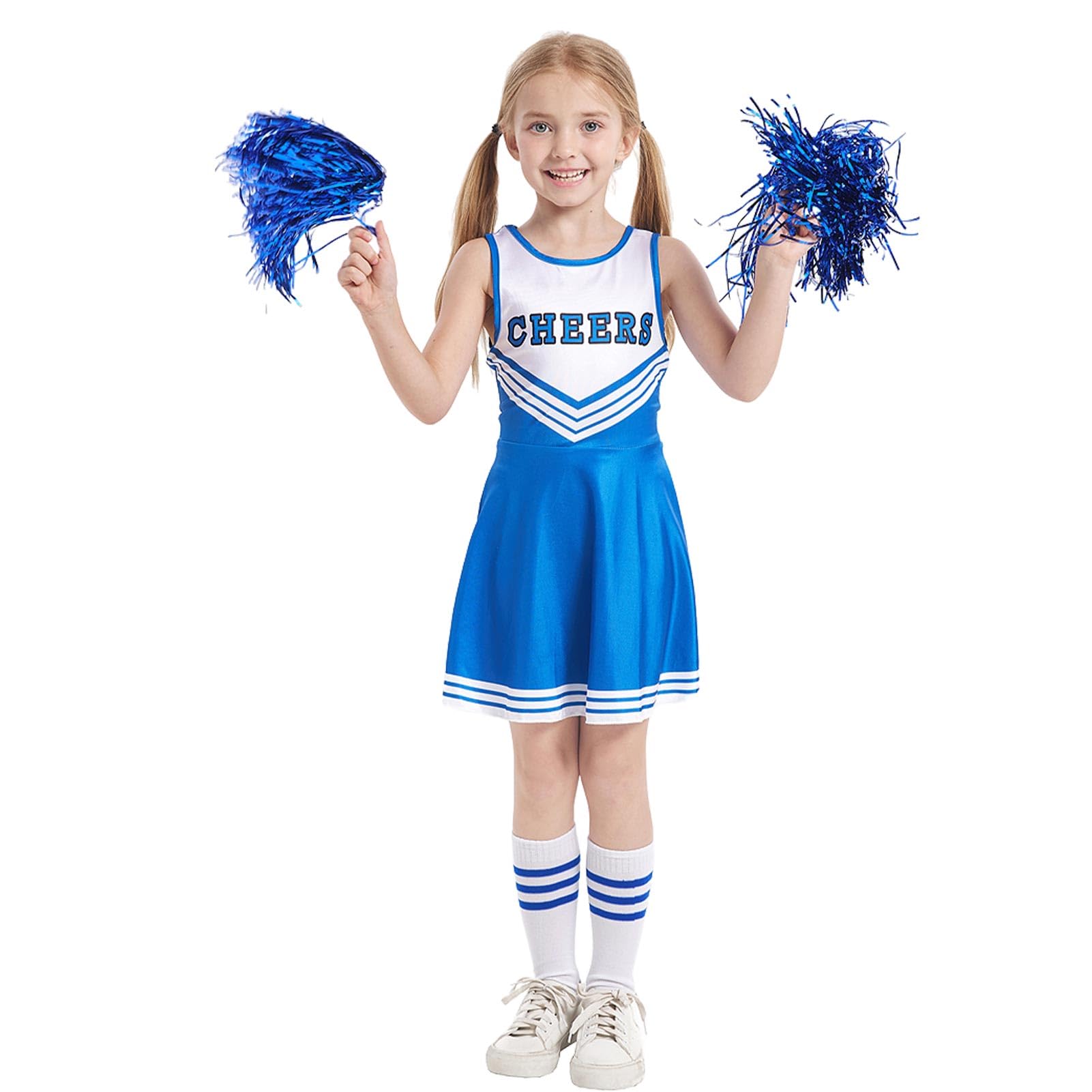 Cheerleader Costume for Girls - Suffolly Pompom Girl Outfit with Socks | Halloween, Carnival & Masquerade Party Dress | Perfect for Cheerleading, Dance Performances & Themed Events