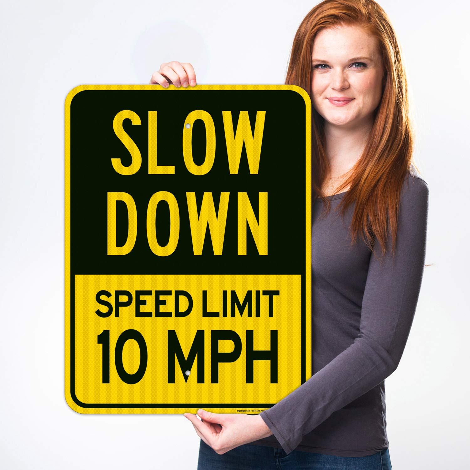 Slow Down Sign - 10 MPH Speed Limit Sign | 18x24 Inches | 3M EGP Reflective .080 Aluminum | Fade Resistant & Weatherproof | Easy Mounting for Indoor/Outdoor Use | Made in USA | Perfect for School Zones, Parking Lots & Residential Areas