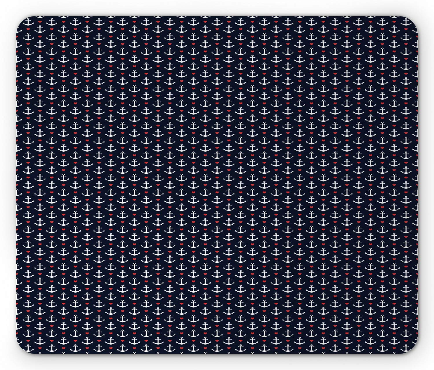 Ambesonne Anchor Mouse Pad - Non-Slip Rubber Mousepad with Small White Anchors & Red Hearts Design, Standard Size (Black/White/Red) for Office, Gaming & Home Computer Use