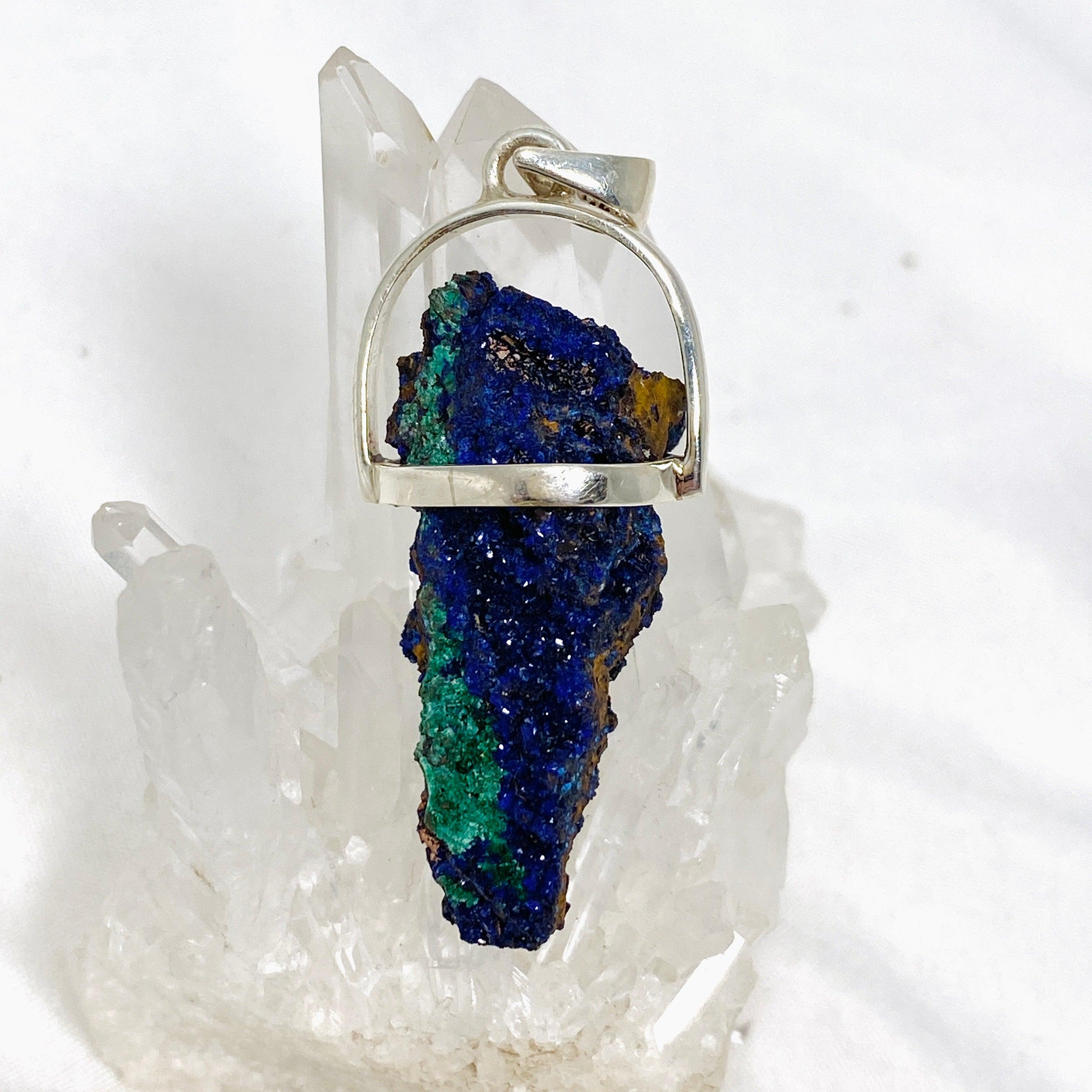 Natural Raw Azurite and Malachite Pendant Necklace - Handmade Stone Jewelry for Women - Perfect for Spiritual Healing, Meditation & Boho Fashion