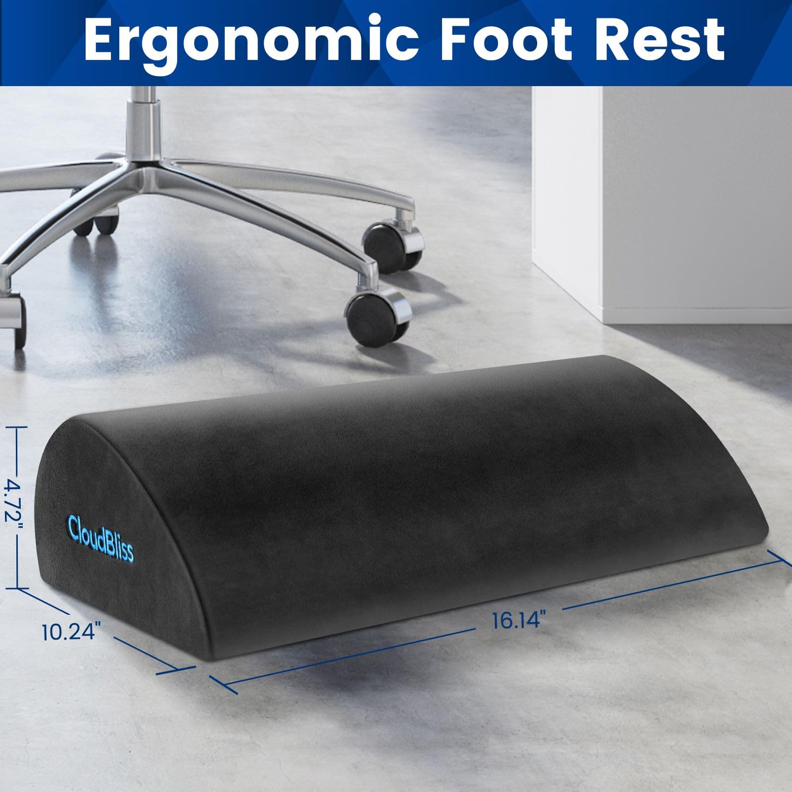 CloudBliss Ergonomic Foot Rest for Under Desk - Soft Foam Support with Washable Cover - Adjustable Foot Stool for Office, Home & Car - Relieves Foot Fatigue & Improves Posture - Perfect for Work, Gaming & Relaxation (Gray)