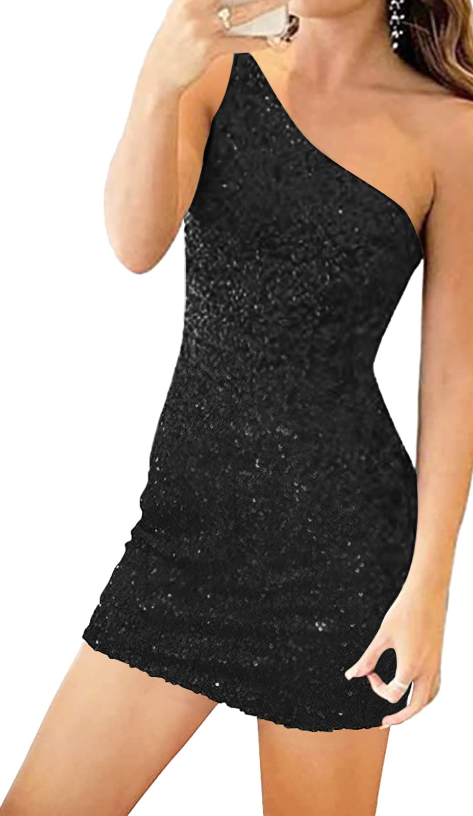 JAEDEN Short Prom Dress - One Shoulder Sequin Cocktail Party Dress for Homecoming, Sparkly Tight Fitted Formal Gown | Perfect for Dances, Parties & Special Occasions