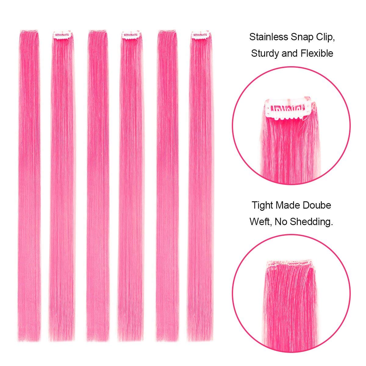 FOK 2 Pcs 21 Inch Baby Pink Synthetic Straight Hair Extensions for Women & Girls - Perfect for Cosplay, Parties, and Daily Styling