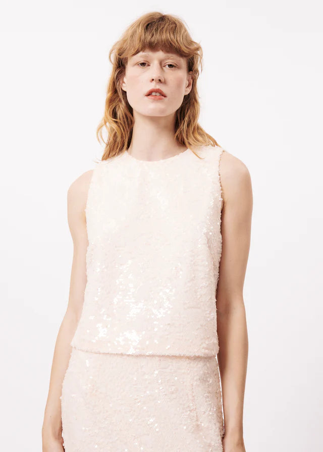 DAFNE Women's Sequin Blouse Cream - Elegant Party Top for Evening Events, Night Out & Special Occasions