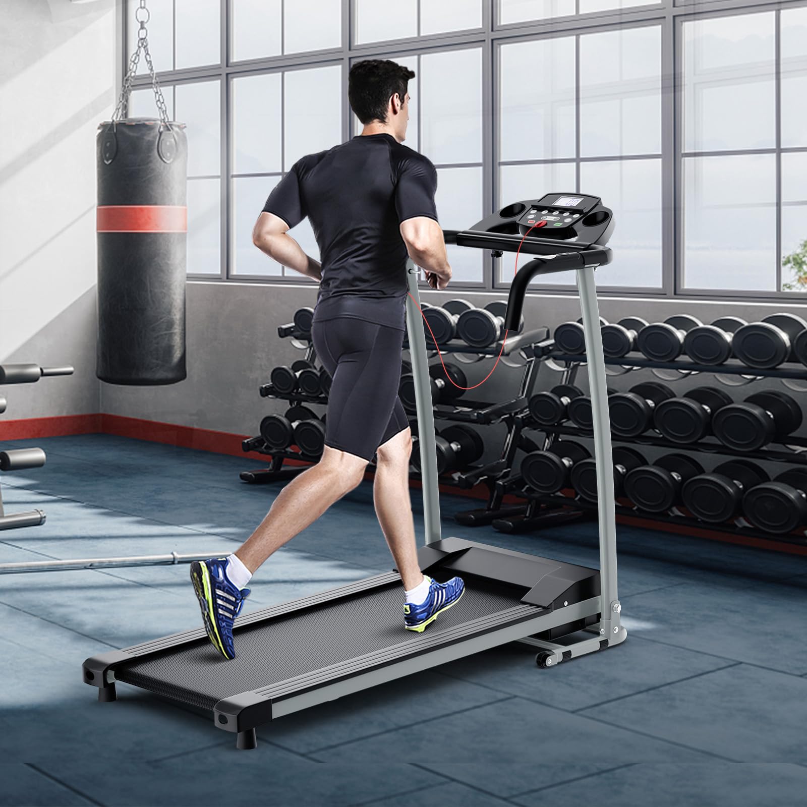 Wenst'sKufAN Folding Treadmill - Electric Motorized Running Machine with LED Display & Phone Holder for Home Gym, Office Workout - Perfect for Walking, Jogging & Cardio Exercise - Compact Space Saving Design for Small Apartments & Home Fitness