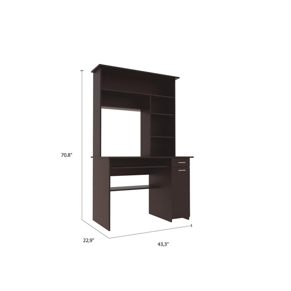 TUHOME Black Compu 180 Hutch Wood Desk for Home Office