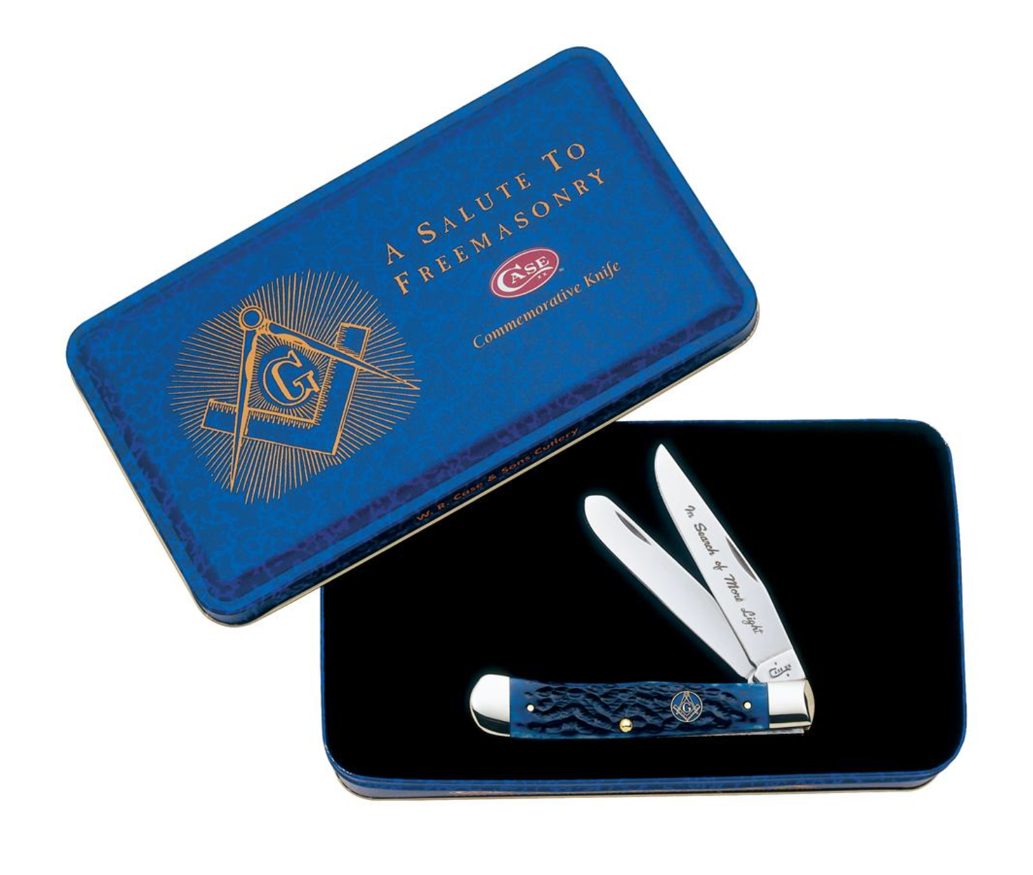 Masonic Gift Tin Standard Jig Blue Bone Trapper Pocket Knife (01058) - Perfect for Camping, Hunting & Outdoor Adventures