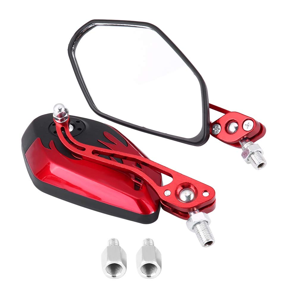 Universal Motorcycle Rear View Mirrors - 1 Pair Aluminum Flame Pattern Side Mirrors for Scooters & Bikes (Red) | Enhanced Safety & Style for Urban Commuting & Road Trips
