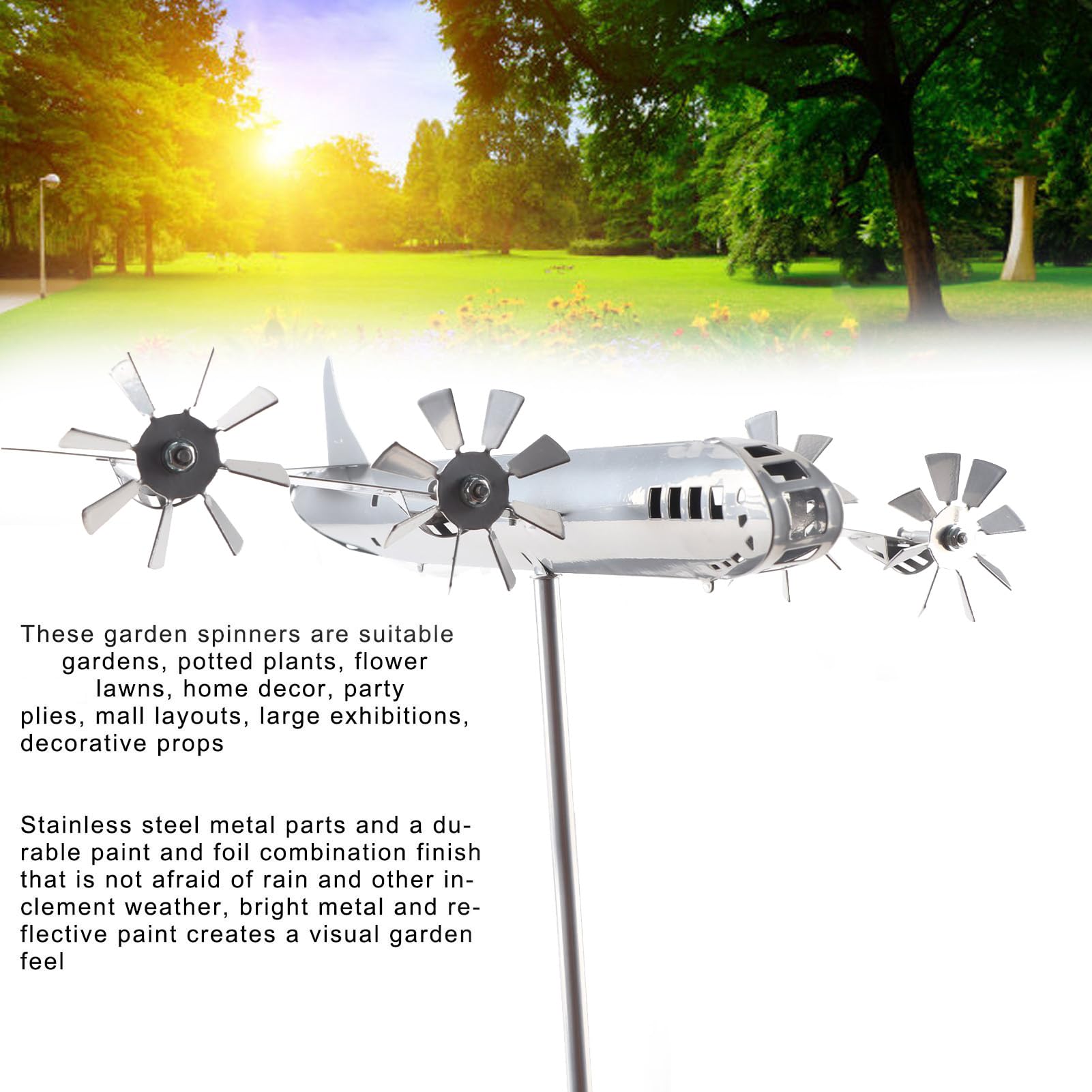 Stainless Steel B-29 Airplane Wind Spinner - Outdoor Windmill Sculpture for Garden, Patio, Yard & Lawn Decor | Durable Weather-Resistant Aircraft Stake for Wind Energy Display