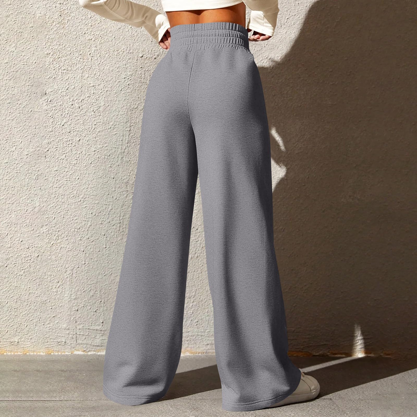 Women's Wide Leg Sweatpants - Winter Warm Baggy Straight Leg Lounge Pants with Pockets, Plus Size Drawstring Flare Joggers for Casual Wear, Yoga & Home Comfort