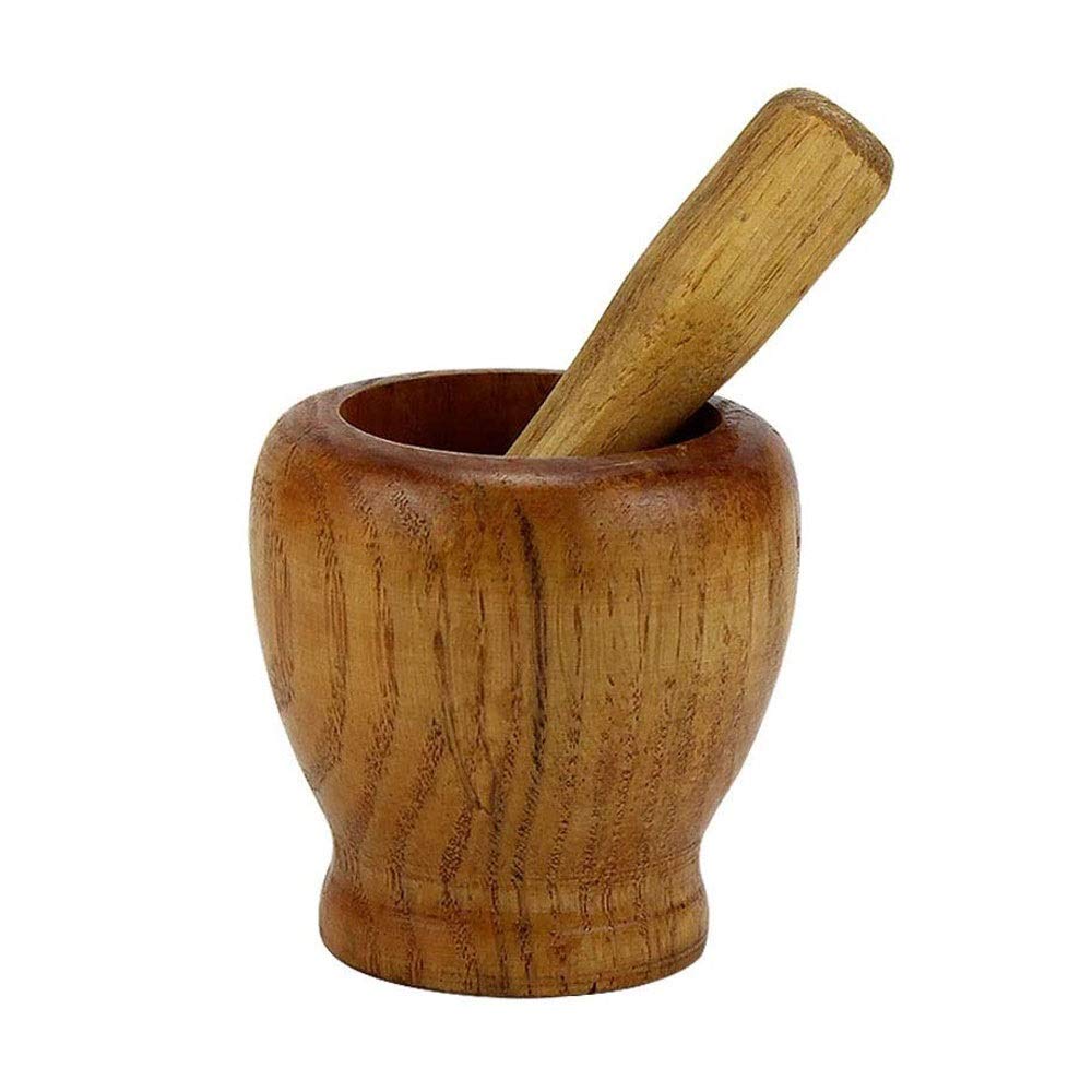 NCRD Natural Bamboo Wood Mortar and Pestle Set - Spice Grinder for Pepper, Garlic & Herbs - Easy to Use & Clean Kitchen Tool for Crushing, Mashing & Grinding - Perfect for Cooking, Baking & Herbal Remedies