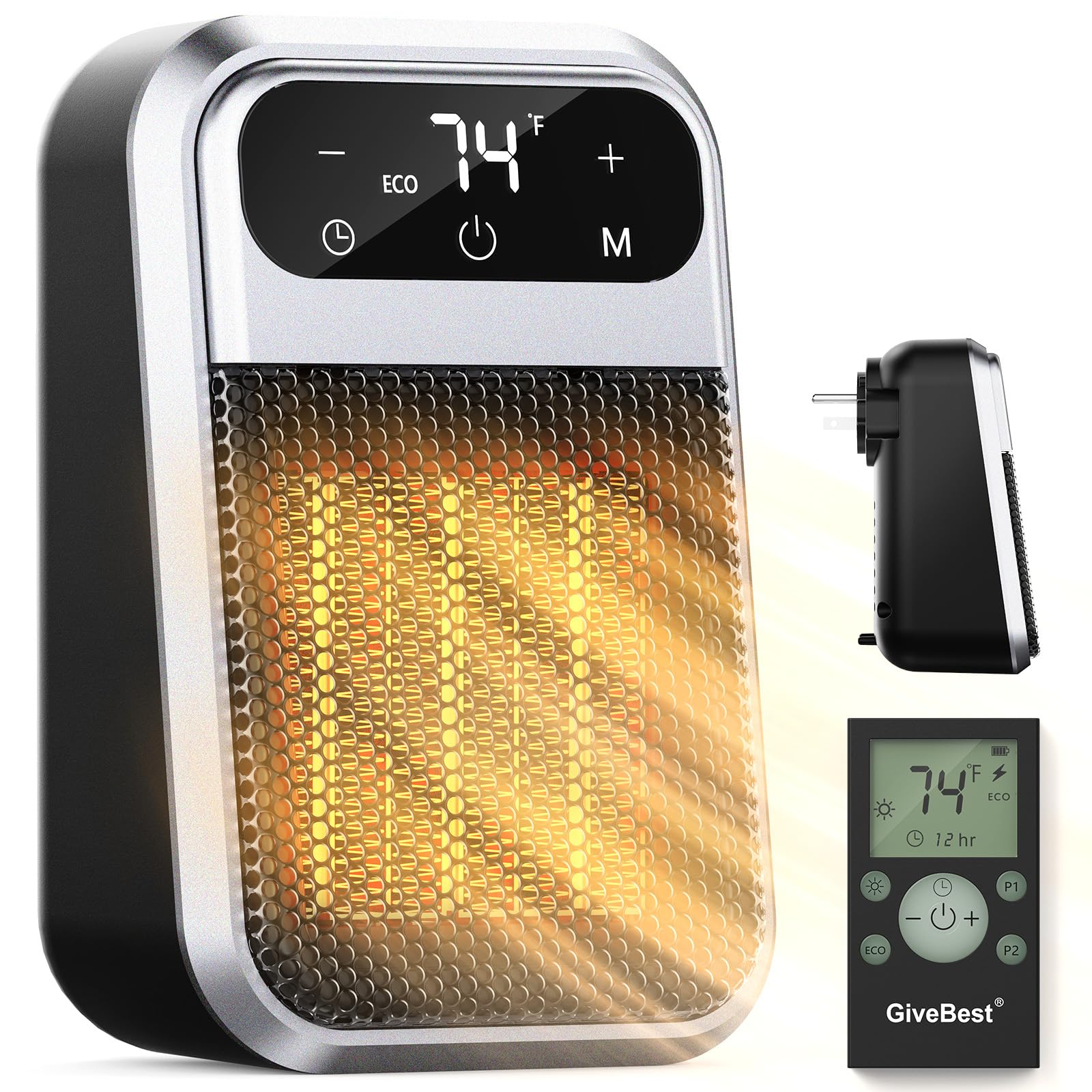 GiveBest 800W Portable Electric Space Heater with Remote Control - LED Display, Adjustable Thermostat & Timer - Compact Wall Plug-in Heater for Home, Office, RV, Bathroom - Perfect for Winter Indoor Heating & Energy Saving