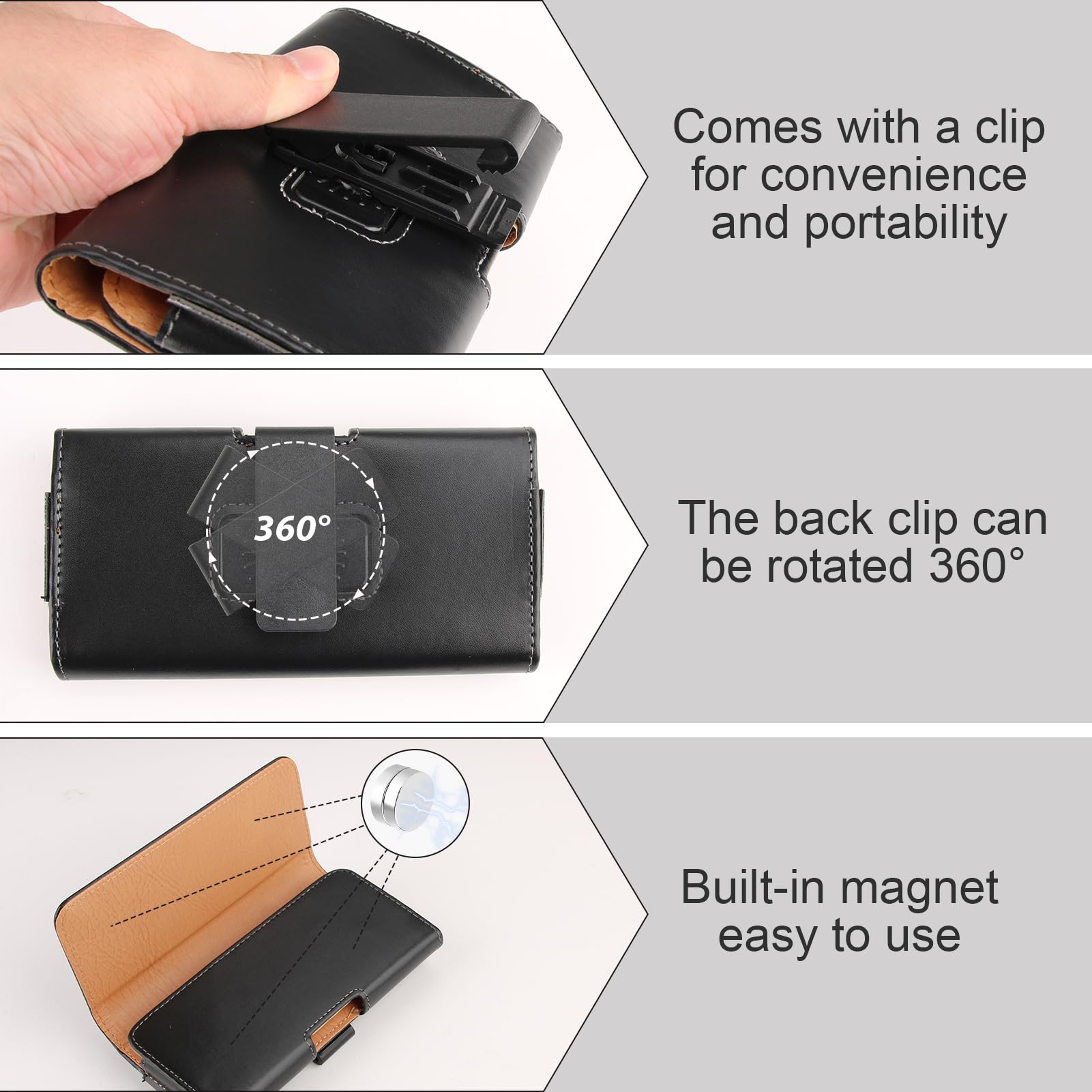 Rotating Belt Phone Pouch for iPhone 15 Pro/14 Pro/13 Pro/12 Pro/12/XS & Galaxy S24/S23/S22 - Adjustable Waist Cell Phone Holder for Running, Hiking, Workout & Outdoor Activities