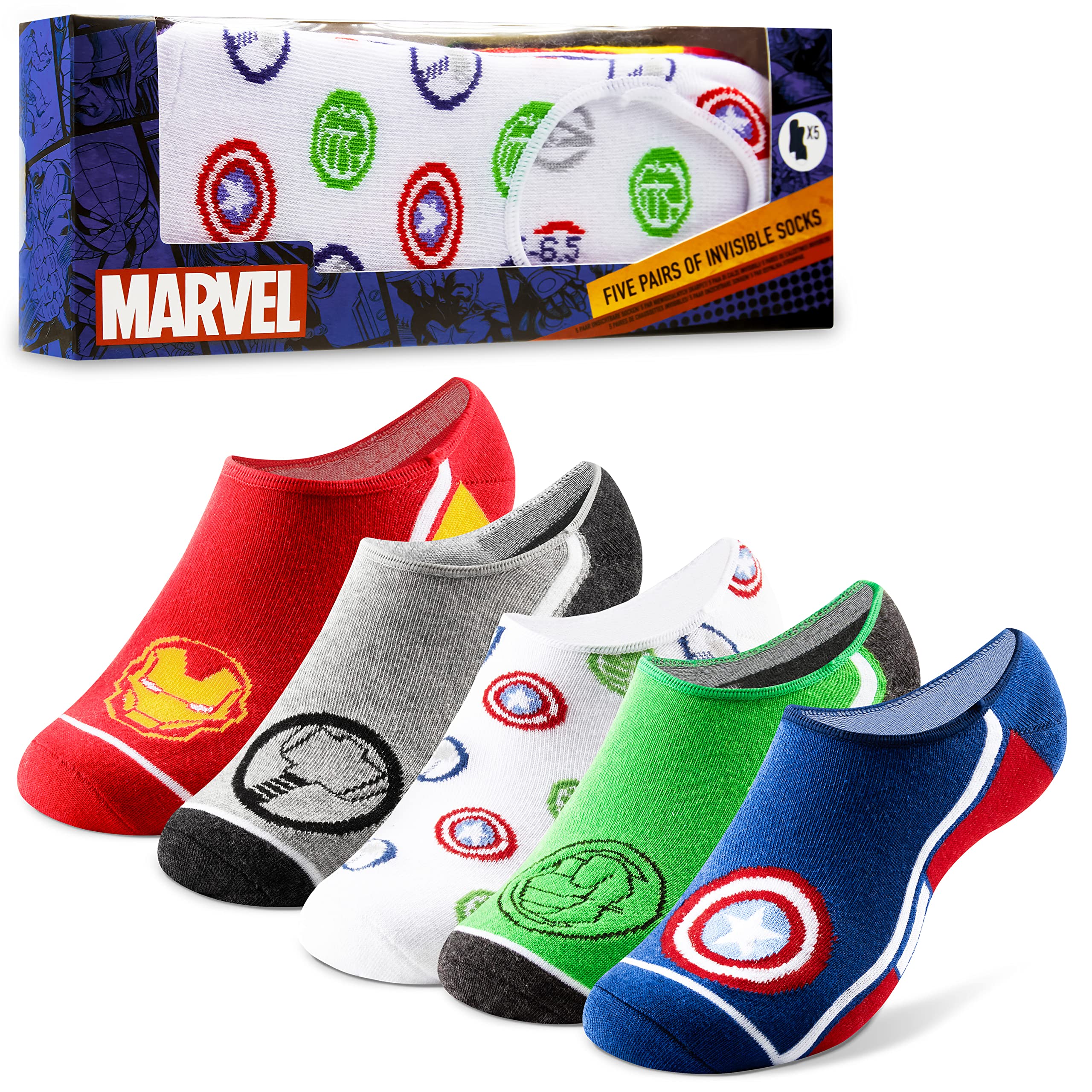 Marvel Avengers Boys' No Show Socks 5-Pack - Breathable Low Cut Socks for Kids - Perfect for School, Sports & Everyday Wear - Superhero Gifts for Boys