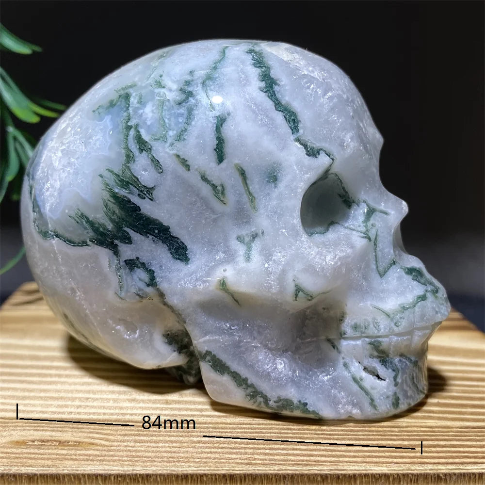 Natural Green Moss Agate Carved Skull Druzy Crystal - Healing Stone Geode for Witchcraft & Home Decor | Meditation, Altar Display & Spiritual Healing Gift