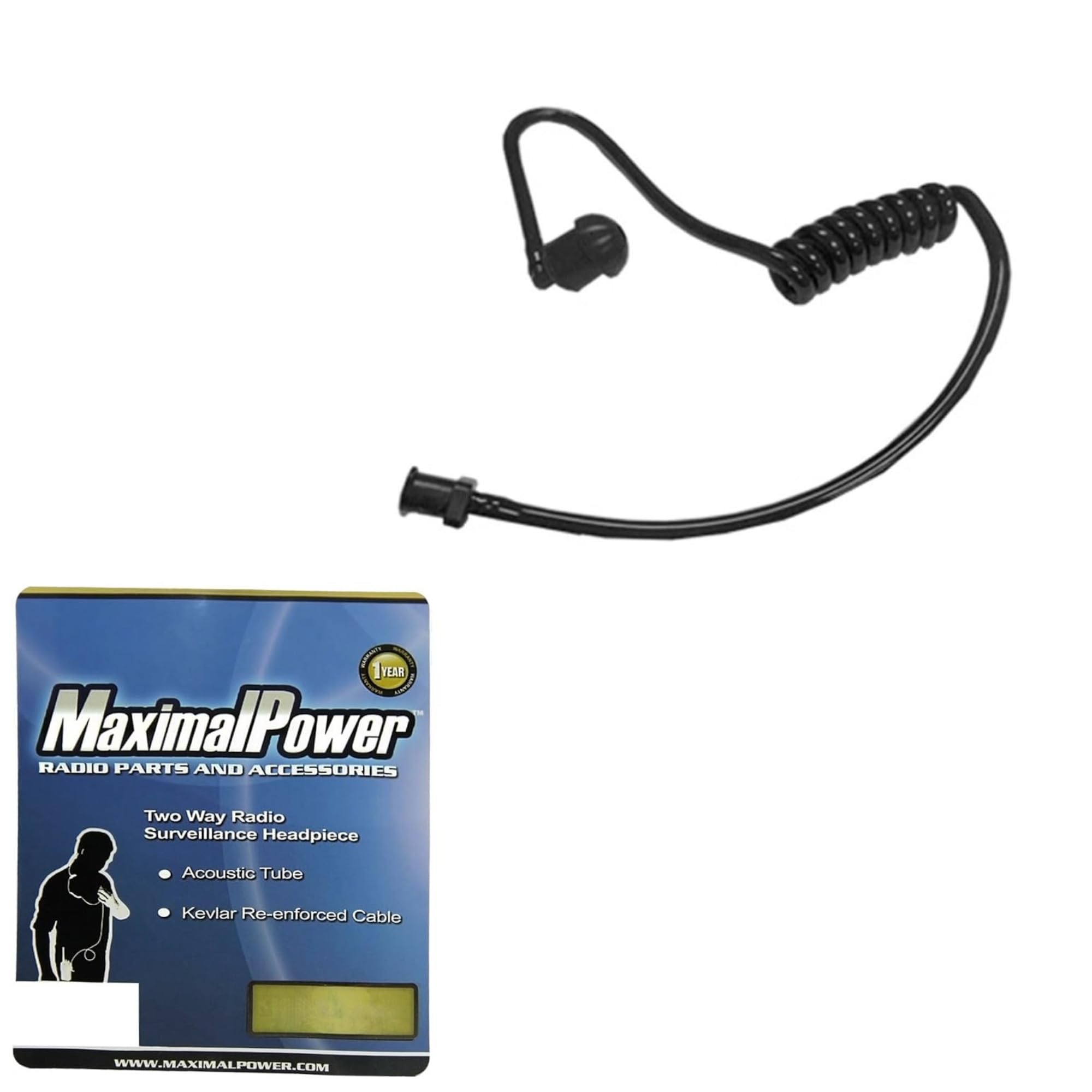MaximalPower Black Coiled Acoustic Tube - Replacement Earpiece for Two-Way Radios, Surveillance & Listen-Only Use (1 Pack) | Ideal for Security, Law Enforcement & Communication Professionals