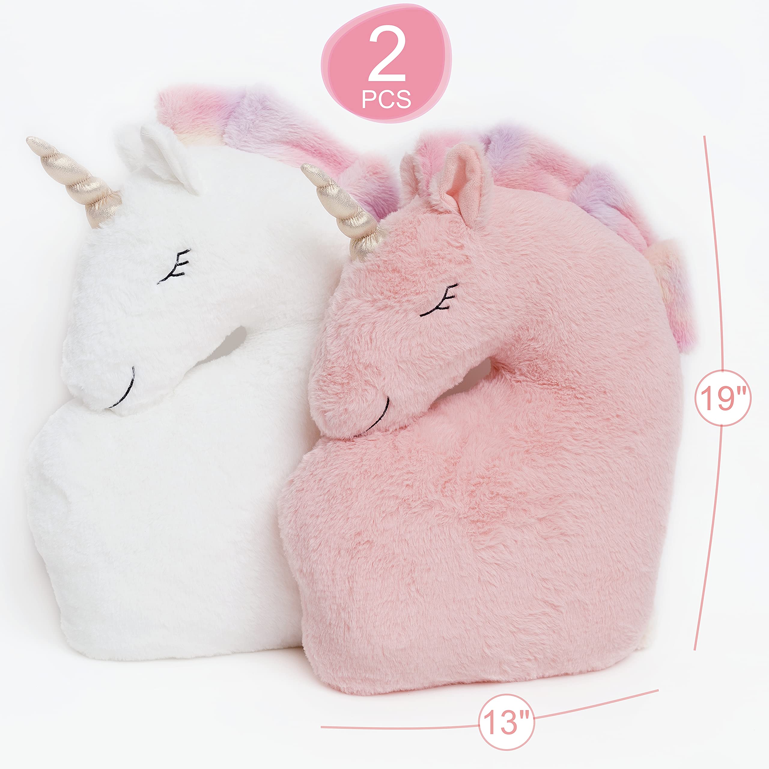 2 Unicorn Pillows for Girls - Fluffy Plush Decor for Kids Bedroom & Teepee