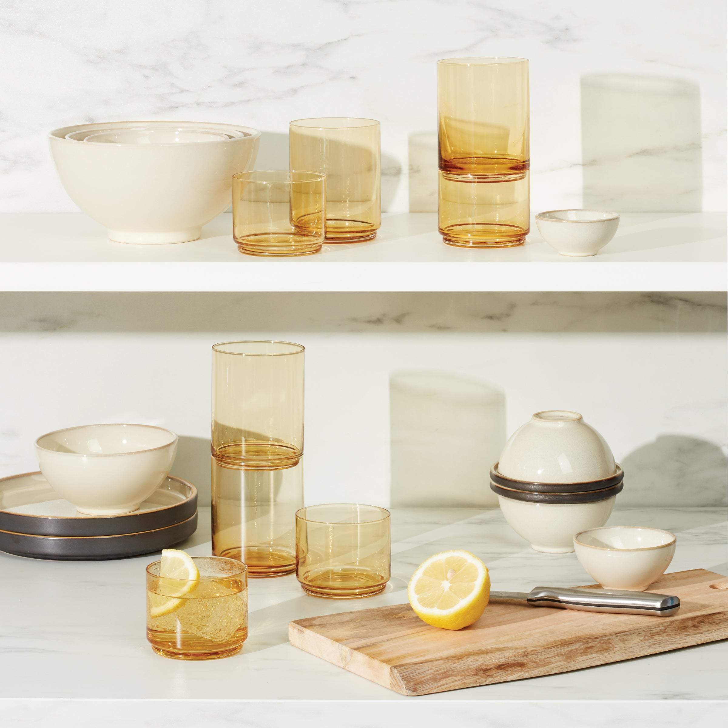 Tuscany Classics Stackable Amber Short Glasses Set of 4 - Perfect for Wine Tasting, Cocktail Parties & Home Bar Decor