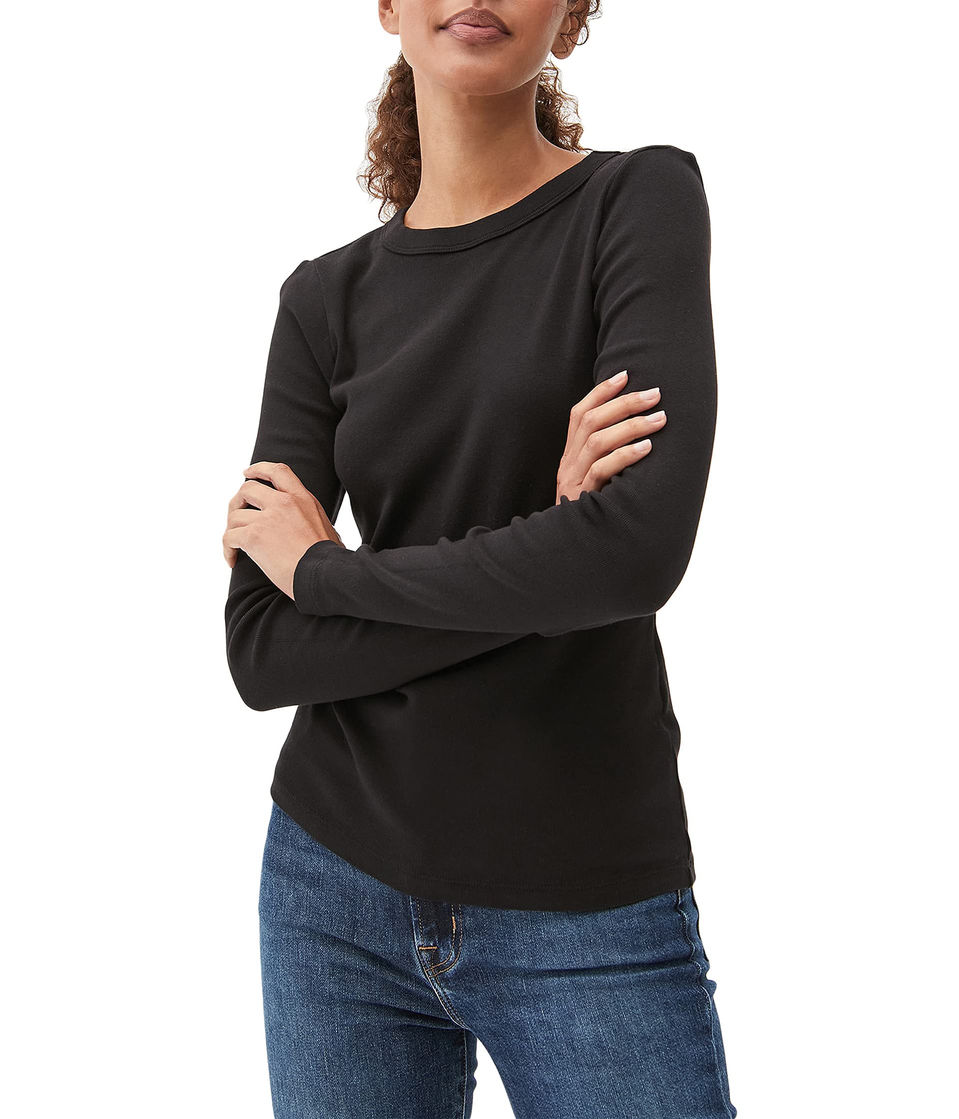 Michael Stars Women's 1x1 Cotton Crew Neck Long Sleeve T-Shirt - Soft Casual Basic Tee for Everyday Wear, Work & Weekend Outfits