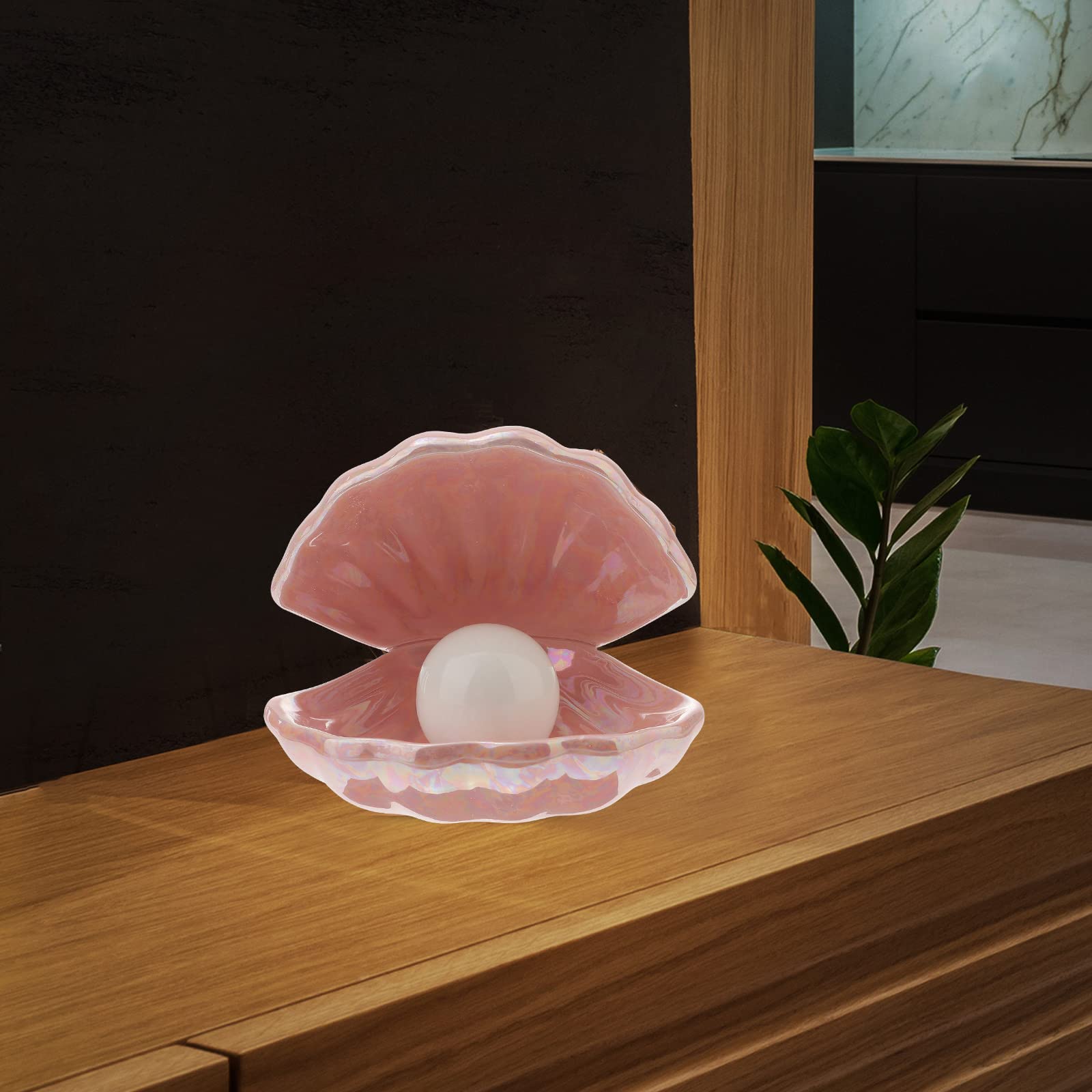 SEWACC Ceramic Night Light with Shell Pearl Design - Pink Bedside Table Lamp for Bedroom, Home Decor, Desktop Ornament | Perfect for Nursery, Kids Room, Hallway & Cozy Nighttime Ambience