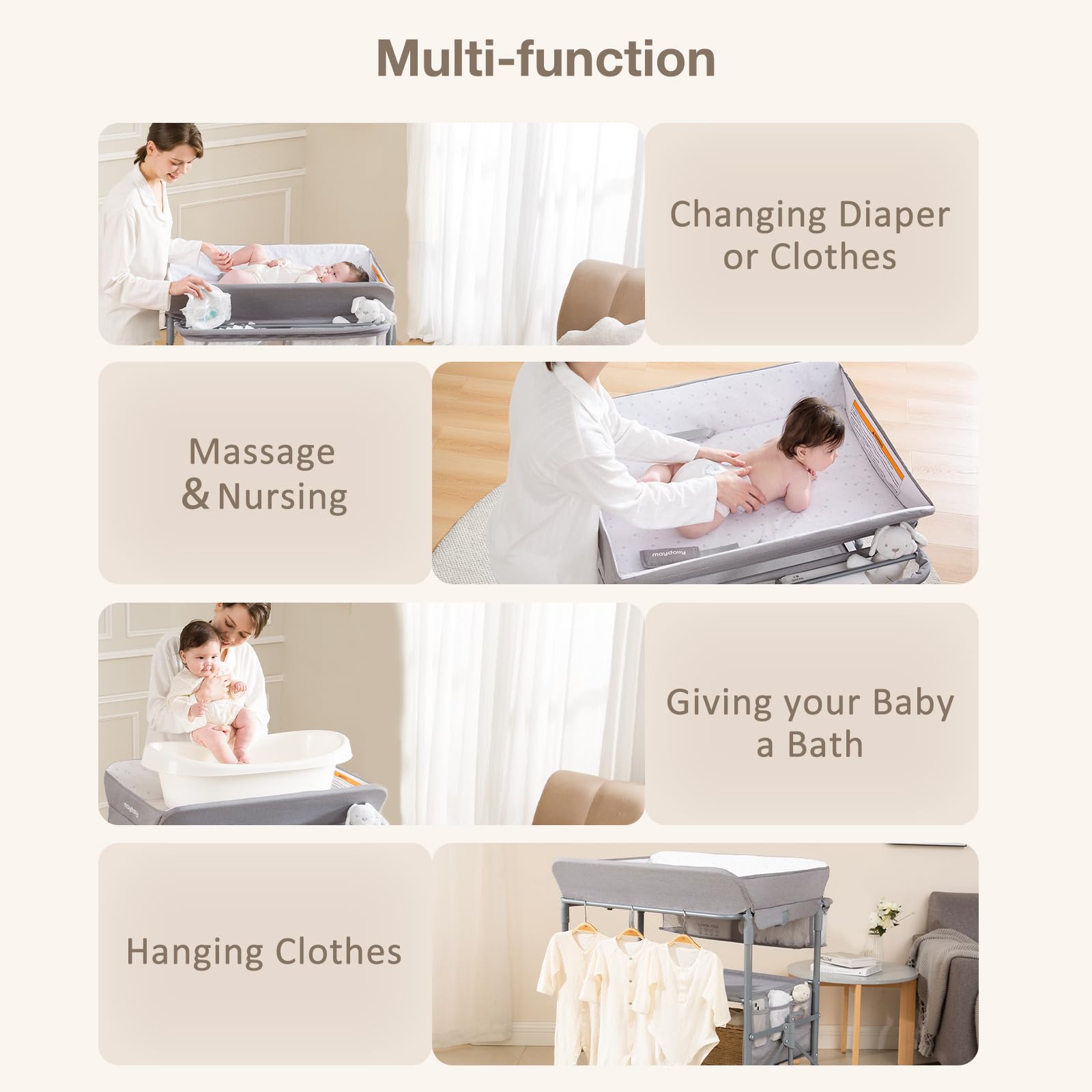 Maydolly Portable Baby Changing Table with Wheels - Adjustable Height, Waterproof, 2 Drawers - Folding Nursery Changing Station for Newborns & Infants (Grey) | Perfect for Home, Daycare & Travel Use