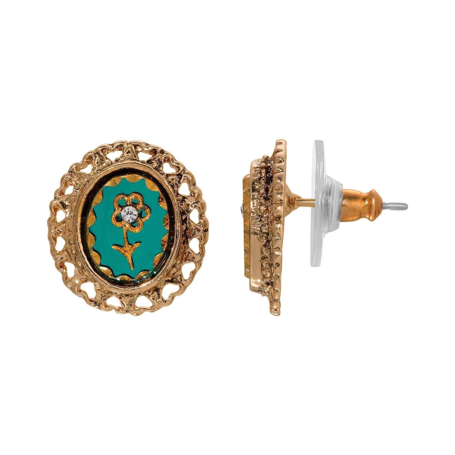 1928 Vintage Jewelry Intaglio Flower Emerald Green Glass Crystal Heart Stud Earrings for Women - Perfect for Weddings, Parties & Everyday Elegance