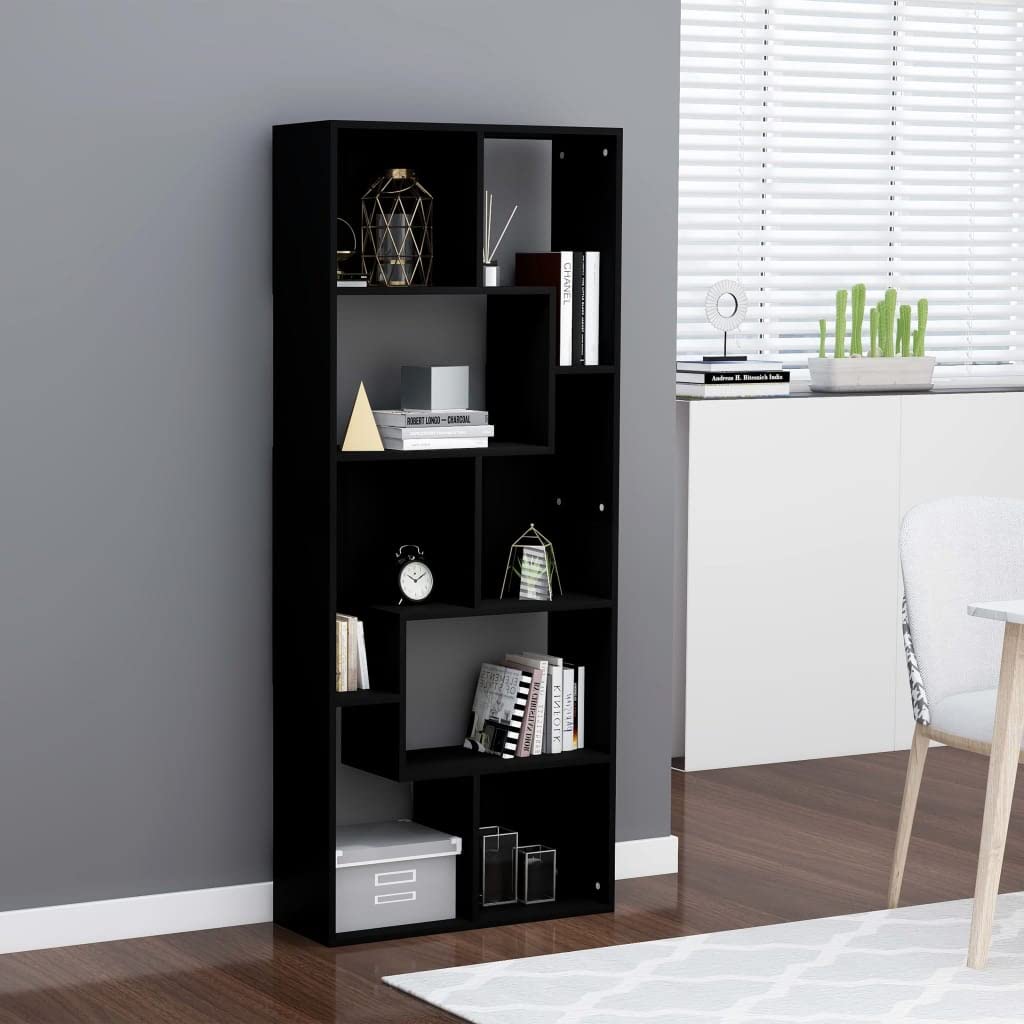 Queen.Y 8-Tier Modern Bookcase Storage Shelf - Open Design Bookshelf for Living Room, Bedroom, Office - Display Books, Plants, Decor - Black Wooden Shelving Unit