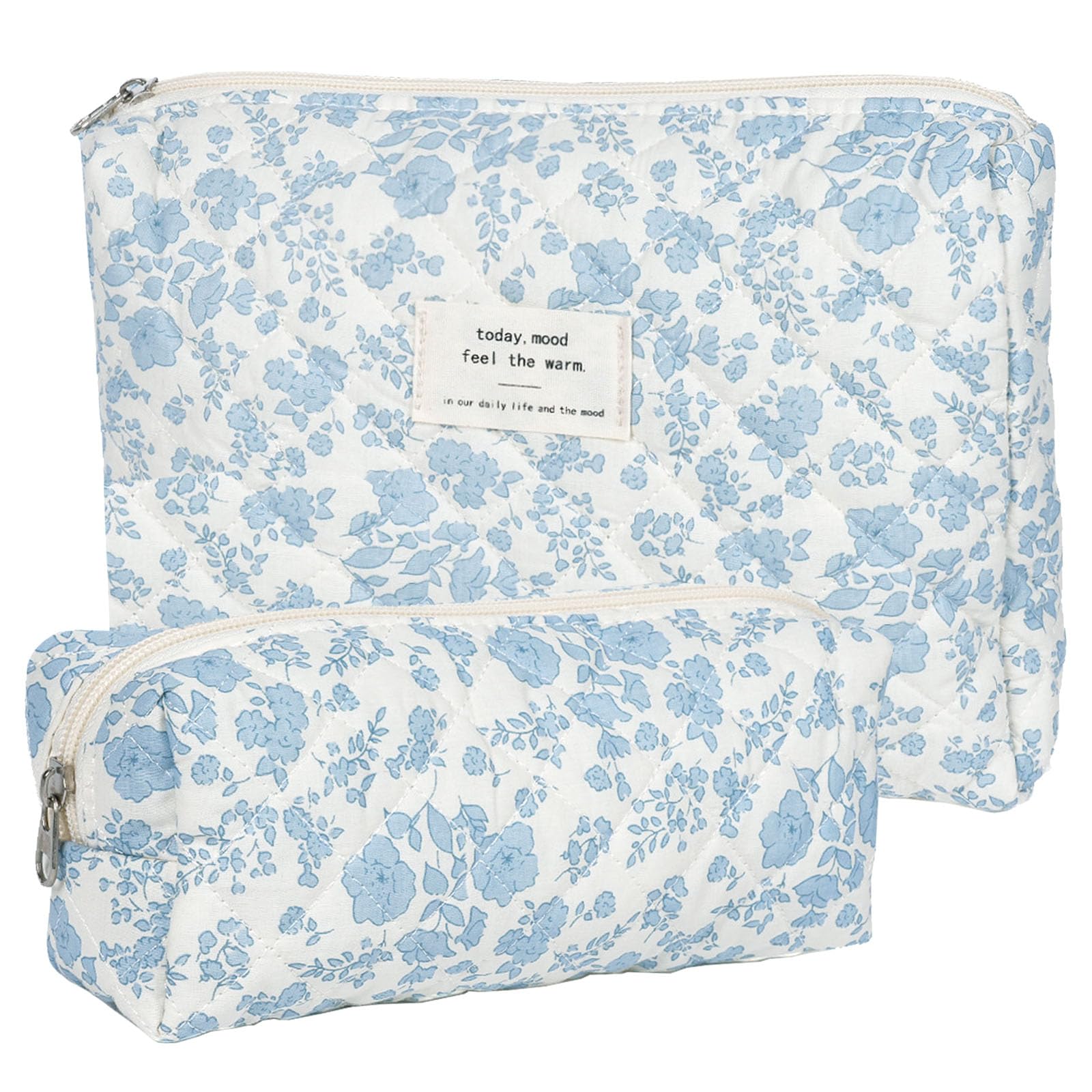 Quilted Floral Makeup Bag Set - 2PCS Large Cosmetic Organizers for Women | Travel & Daily Use