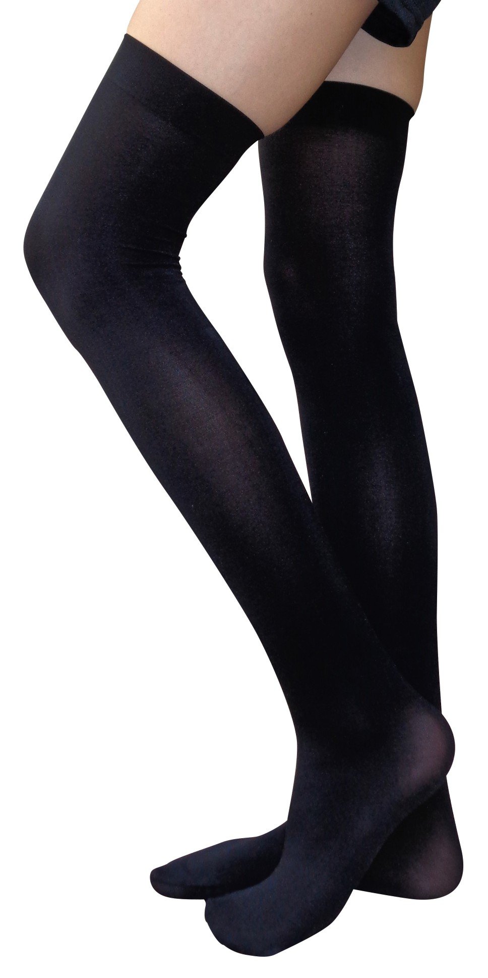 Women's Black Nylon Blend Thigh High Socks - Opaque Over Knee Stockings for Fashion, Cosplay & Winter Warmth