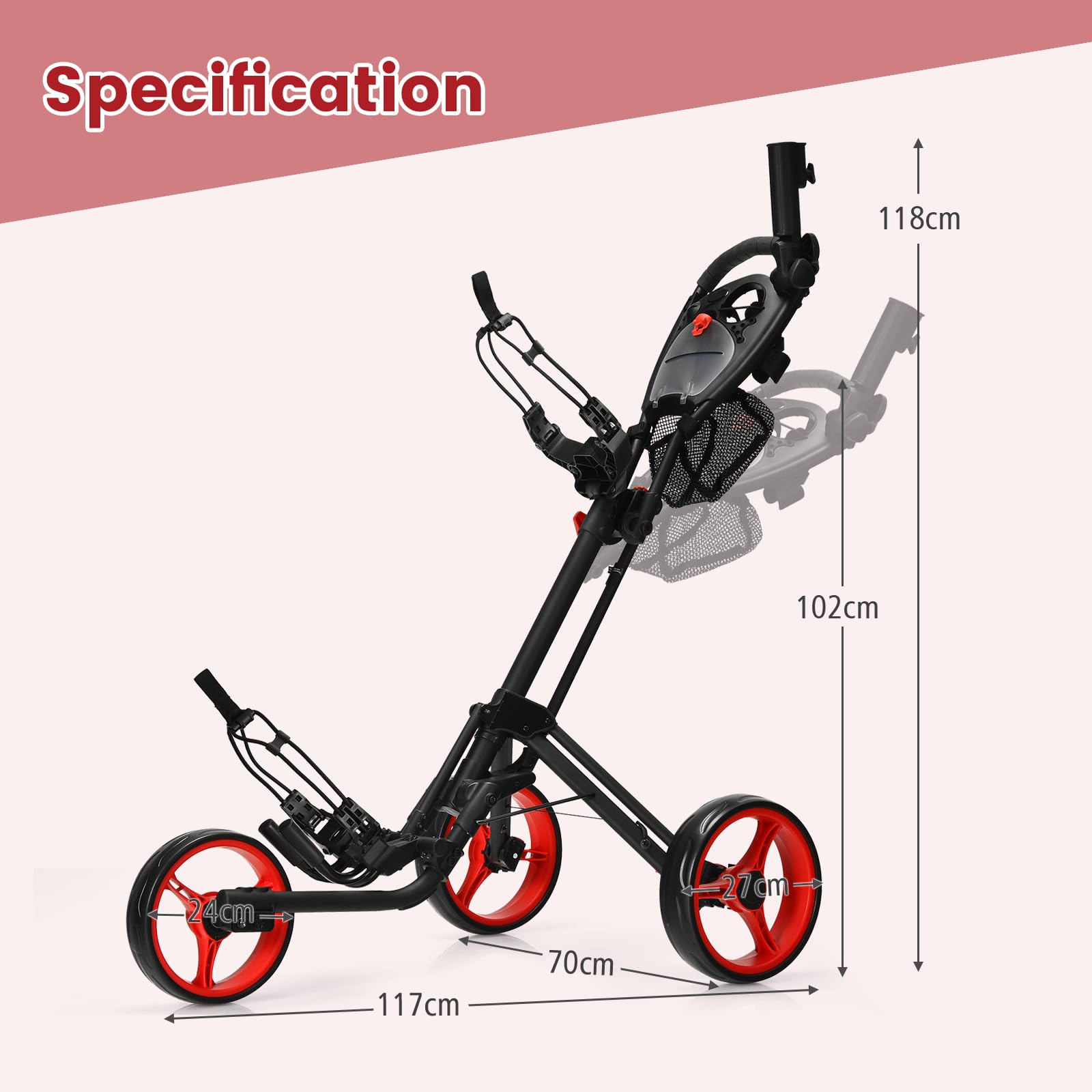 **Ultimate 3-Wheel Golf Push Cart – Lightweight Folding Golf Trolley with Scorecard Holder, Cup Holder, Umbrella Holder & Golf Bag Holder – Adjustable Handle & Foot Brake – Perfect for Golf Courses & Outdoor Sports**
