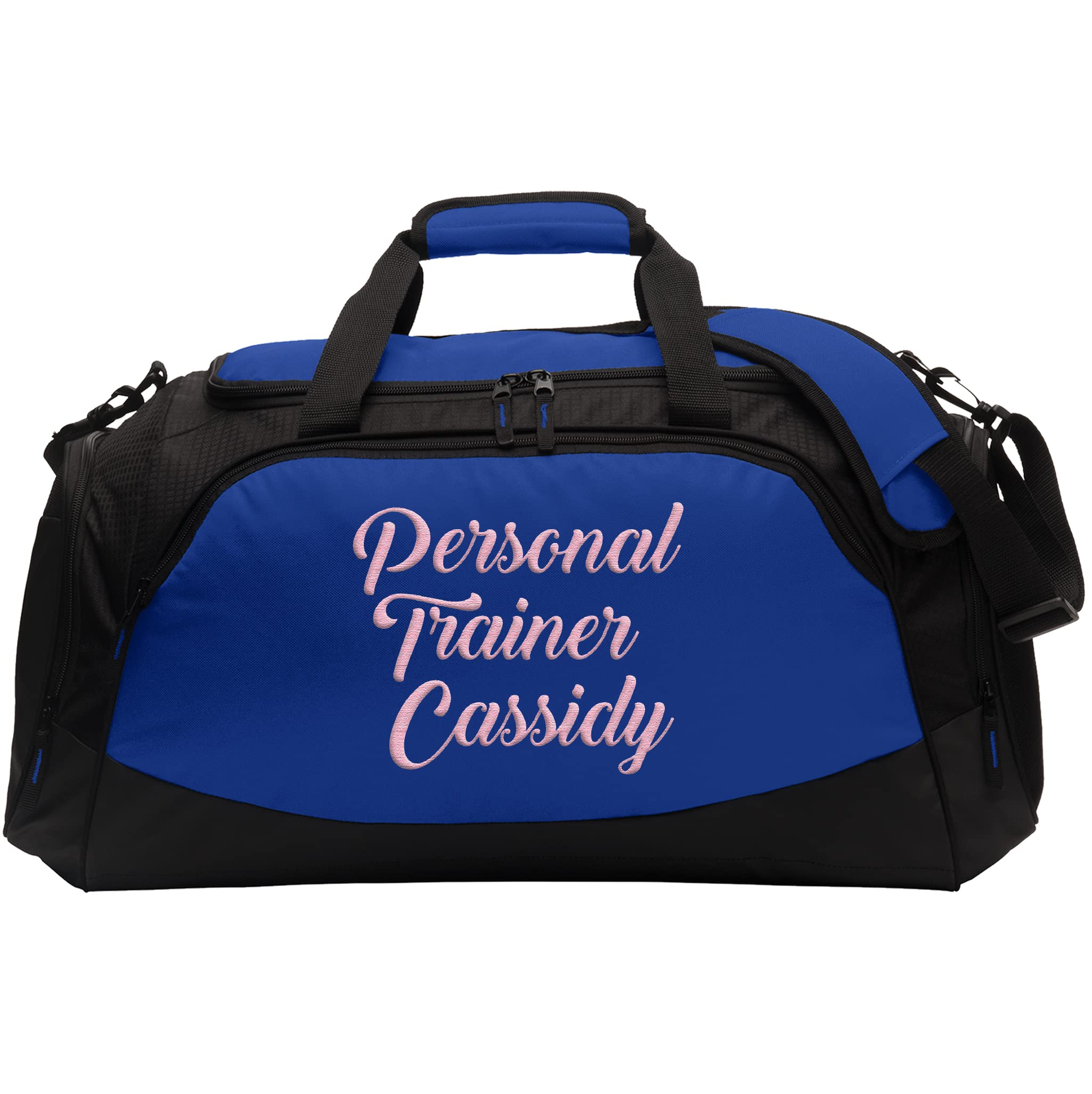 Custom Embroidered Sport Duffel Bag - Medium Size Gym Travel Bag for Men & Women - True Royal Black - Perfect for Workouts, Sports & Weekend Getaways