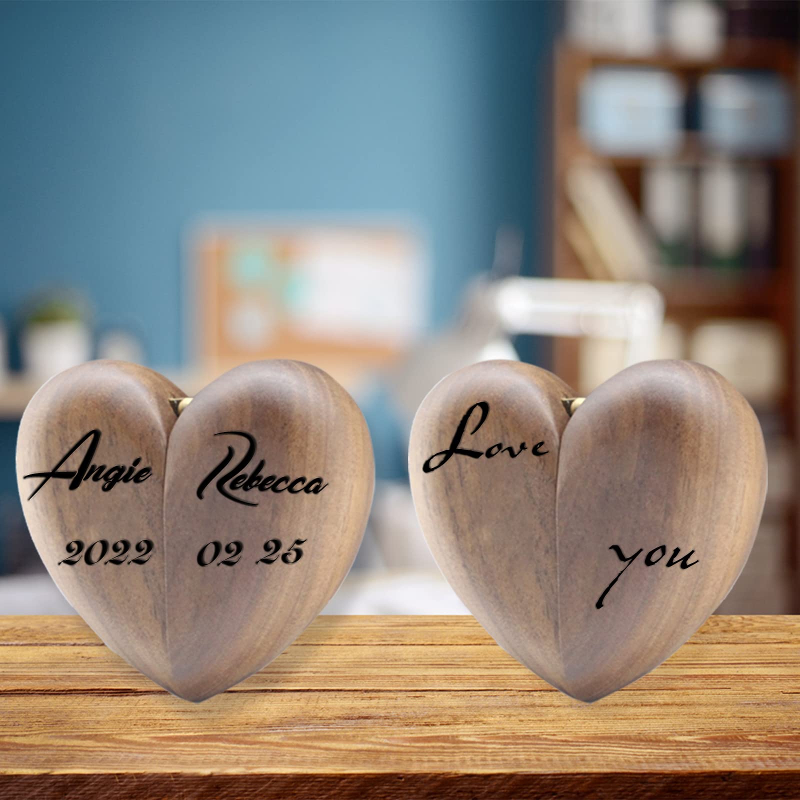 Custom Heart-Shaped Wooden Ring Box - Proposal & Wedding Gift