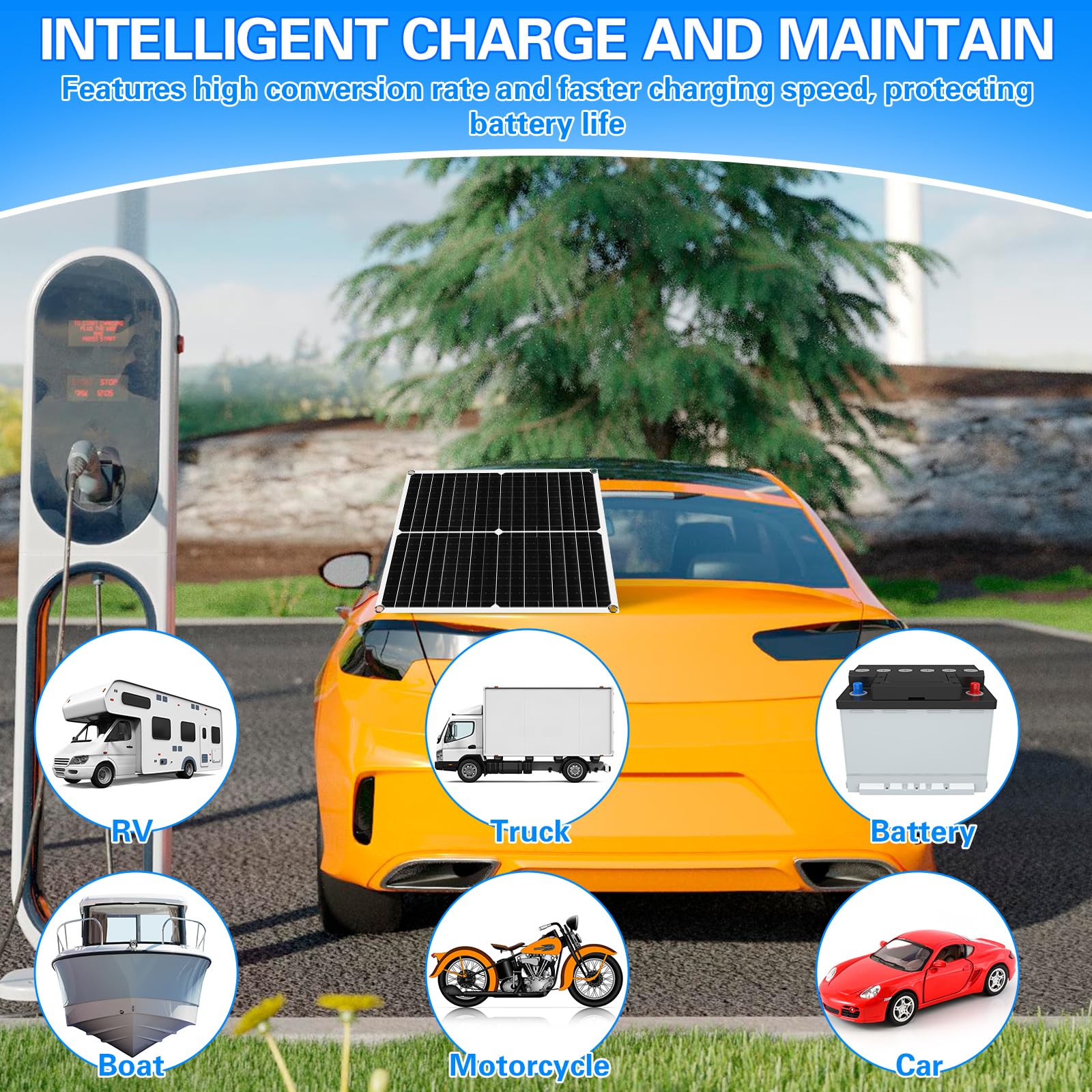 2 Pack 30W 12V Solar Battery Charger & Maintainer - Waterproof Portable Solar Panel Charger for Car, Motorcycle, Boat, RV, Trailer, Snowmobile - Perfect for Outdoor Adventures & Emergency Power Backup