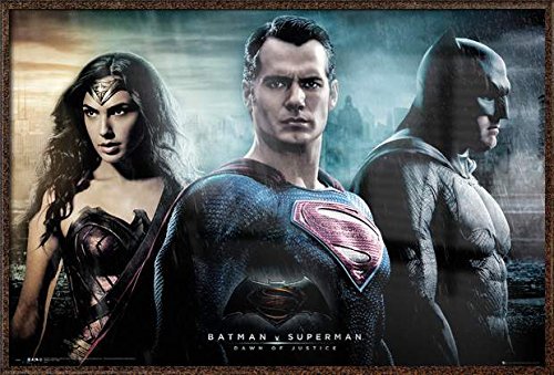 Batman vs Superman Dawn of Justice Framed Movie Poster - 36x24 Inches Wall Art Print (Batman, Superman & Wonder Woman) - Perfect for Home Theater, Man Cave & Superhero Room Decor