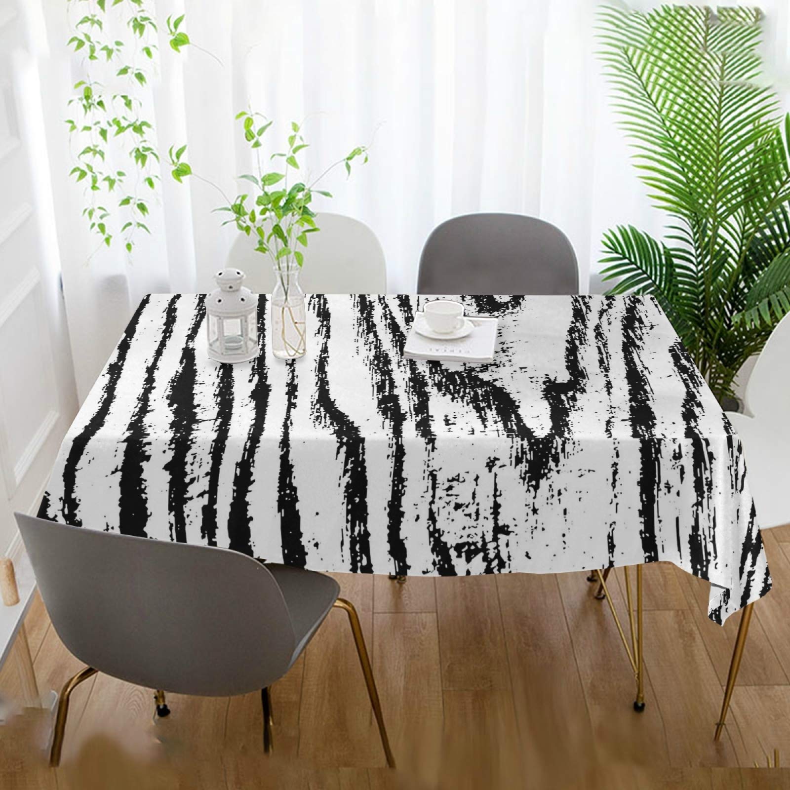 Washable Spill-Proof Square Tablecloth - Black & White Wood Pattern for Kitchen, Dining Room, Party - Indoor & Outdoor Use - Perfect for Daily Meals, Picnics, and Special Events