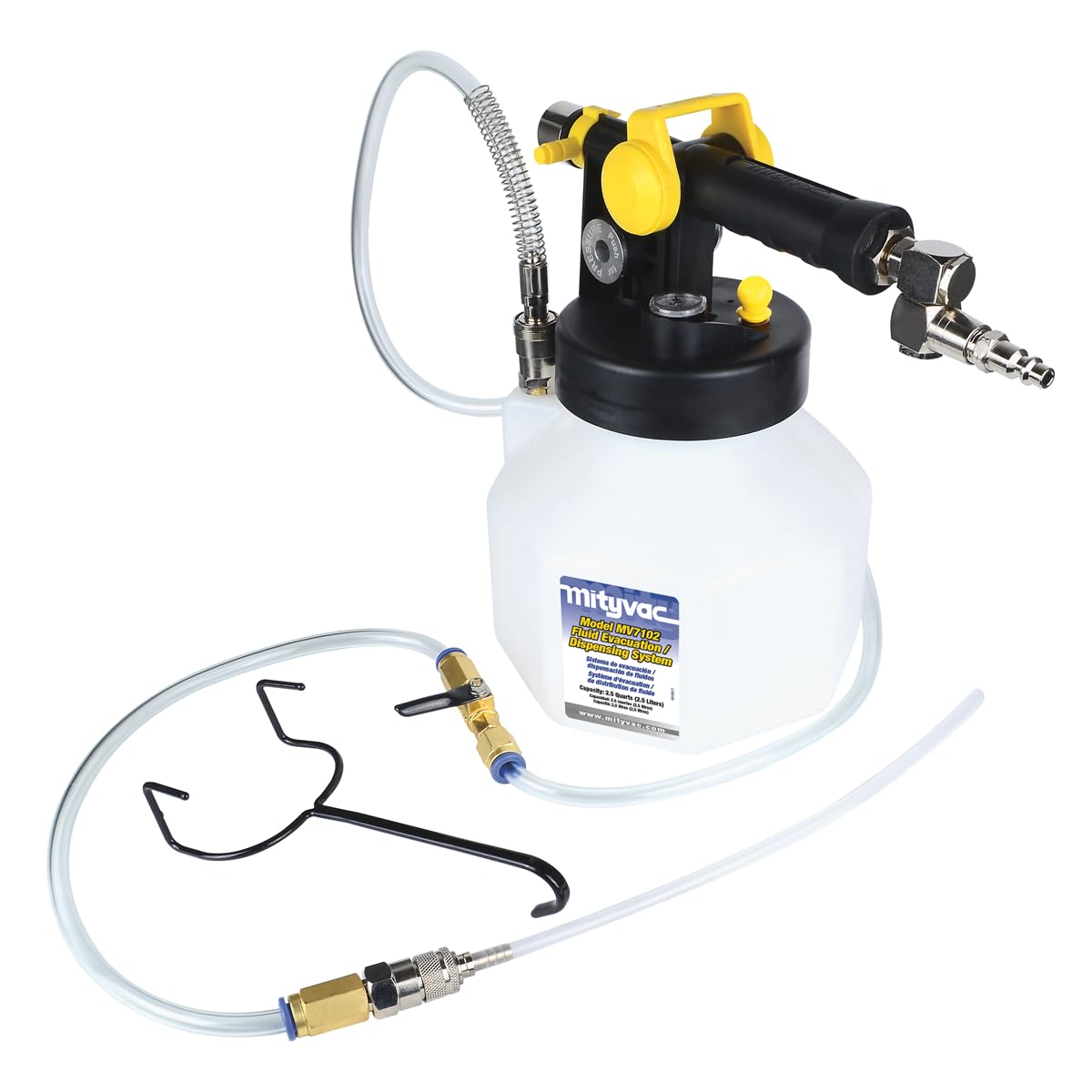 Mityvac MV7102 2.5 Quart Fluid Extractor Dispenser - 120 PSI Air-Powered for Evacuating, Refilling & Bleeding Hydraulic Brake/Clutch Systems | Ideal for Automotive Maintenance & Fluid Transfer in Garages or DIY Projects