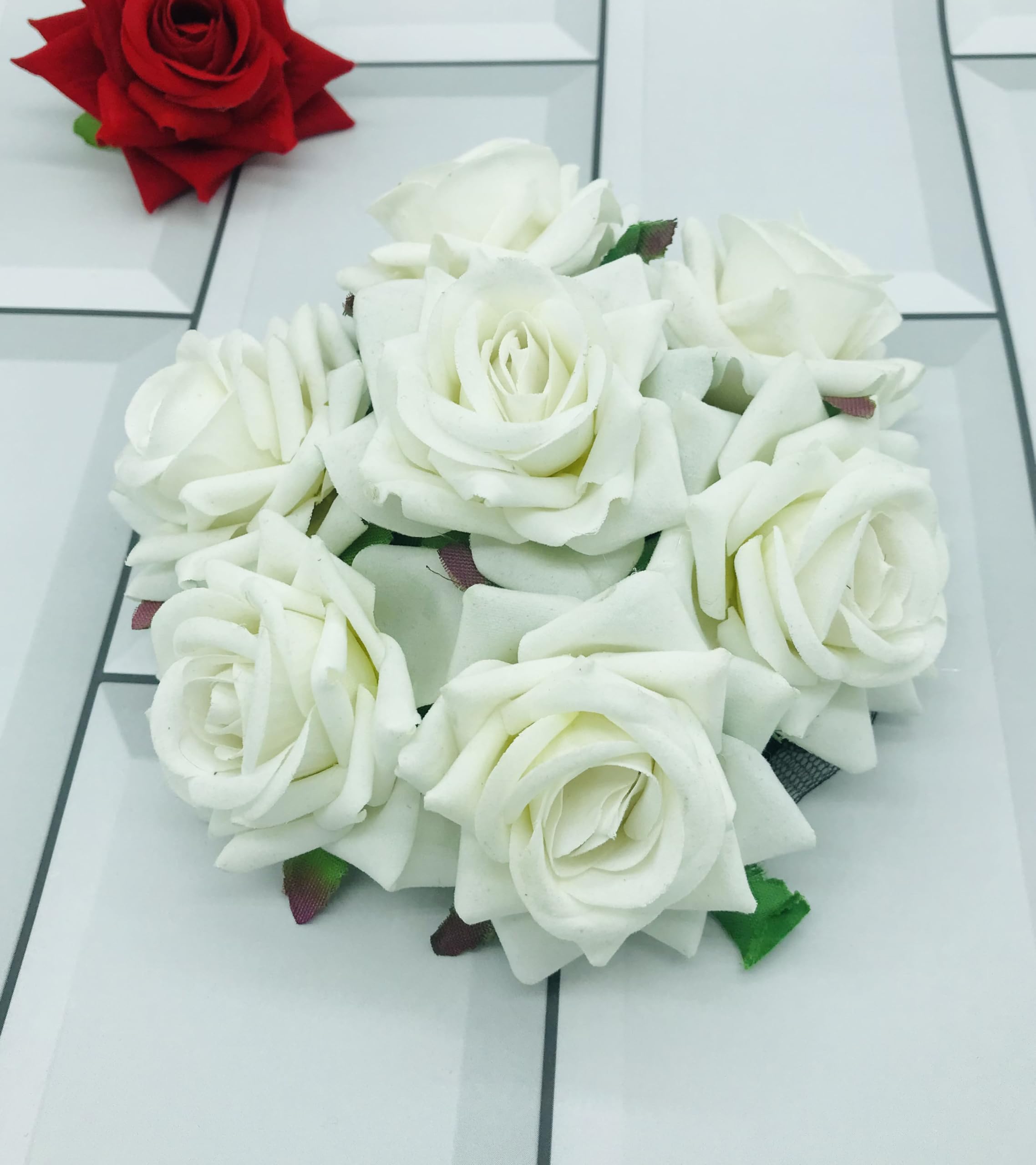 Gadinfashion™ Artificial Rose Flower Juda Gajra Hair Bun Accessories for Women & Girls - Elegant White Wedding & Party Hair Jewelry - Perfect for Bridal, Prom, and Special Occasions