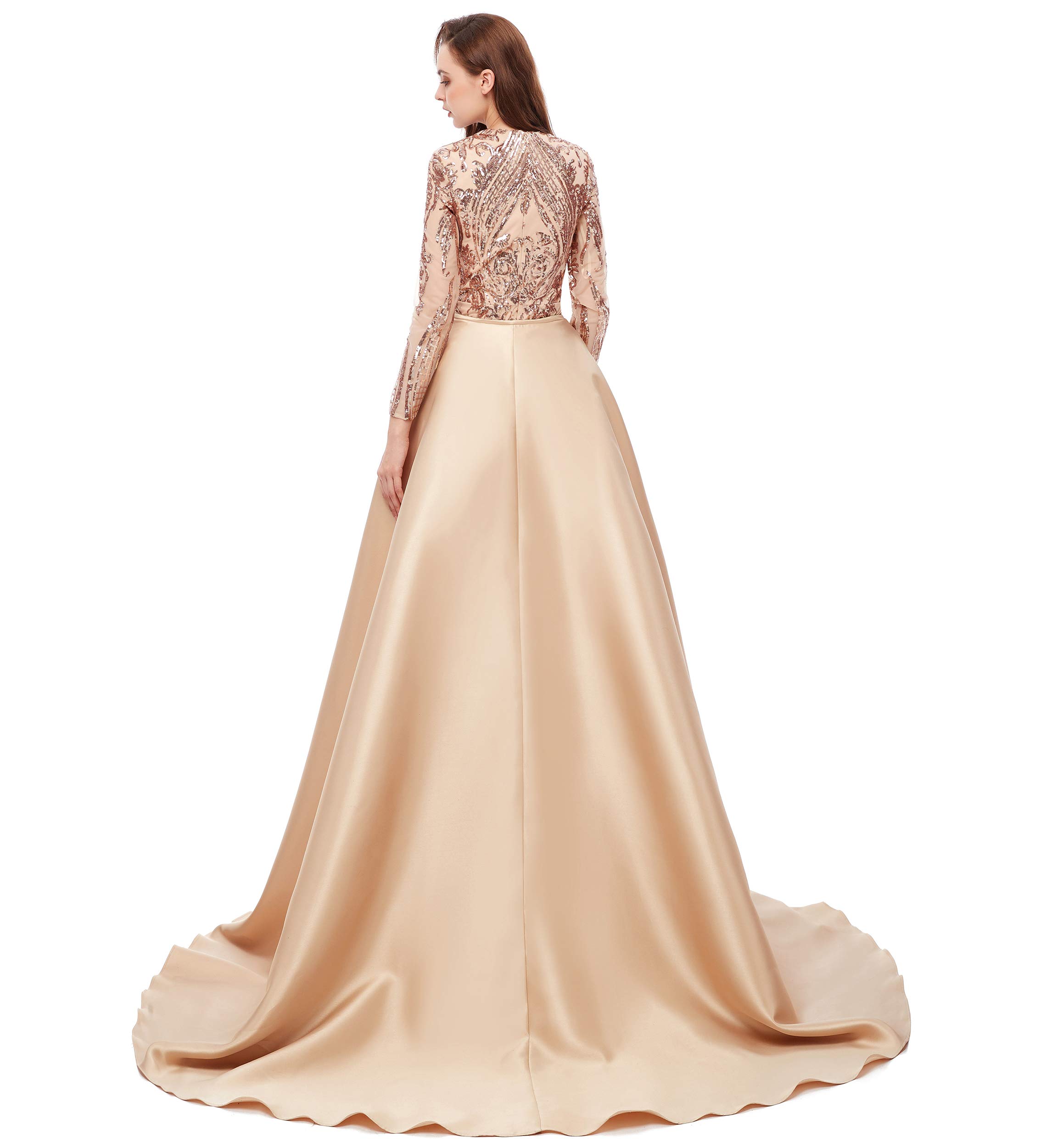 Sparkling Long Sleeve Sequin Prom Dress with Detachable Train - Elegant Mermaid Pageant Gown for Evening Galas, Homecoming, and Formal Events