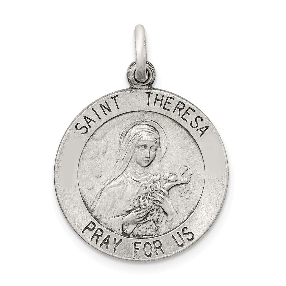 Jewels By Lux Sterling Silver St. Theresa Medal - Elegant Religious Pendant Necklace for Women - Perfect for Baptism, First Communion & Daily Wear