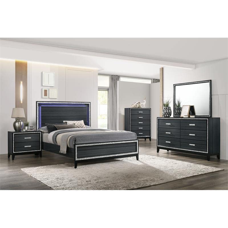 Acme Haiden 6-Drawer Wooden Dresser with Silver Accent Trim in Weathered Black - Stylish Bedroom Storage Solution for Clothes, Linens & Accessories