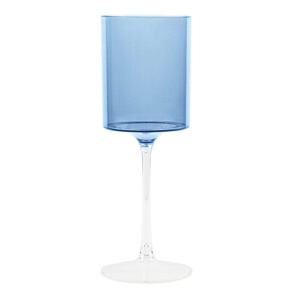 Two Tone 14 Oz Blue/Clear Plastic Wine Goblets - Set of 5 Shatterproof Cups for Outdoor Parties, Picnics, and Poolside Drinks