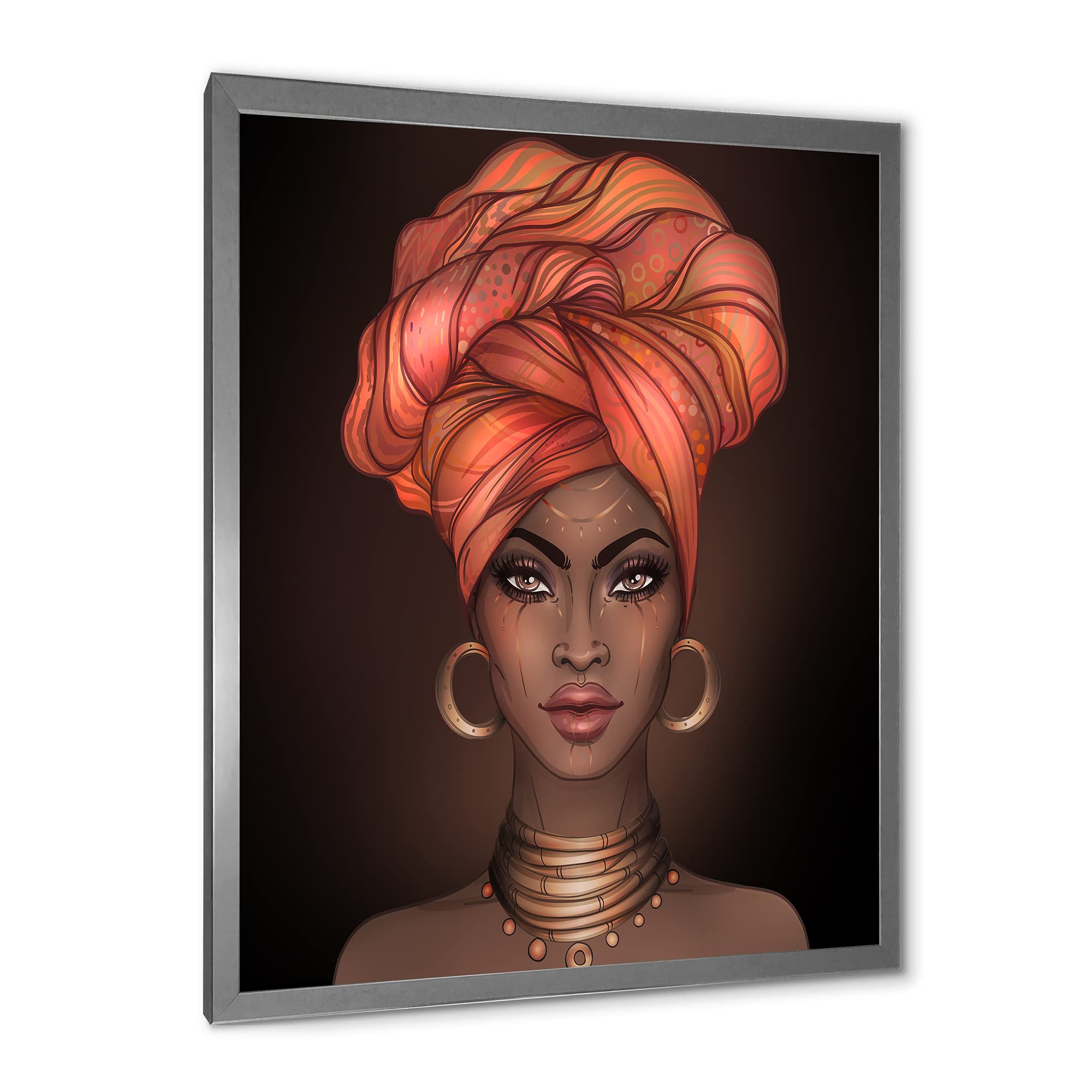 DesignQ African American Woman with Turban Modern Framed Wall Art - Elegant Home Decor for Living Room, Bedroom & Office