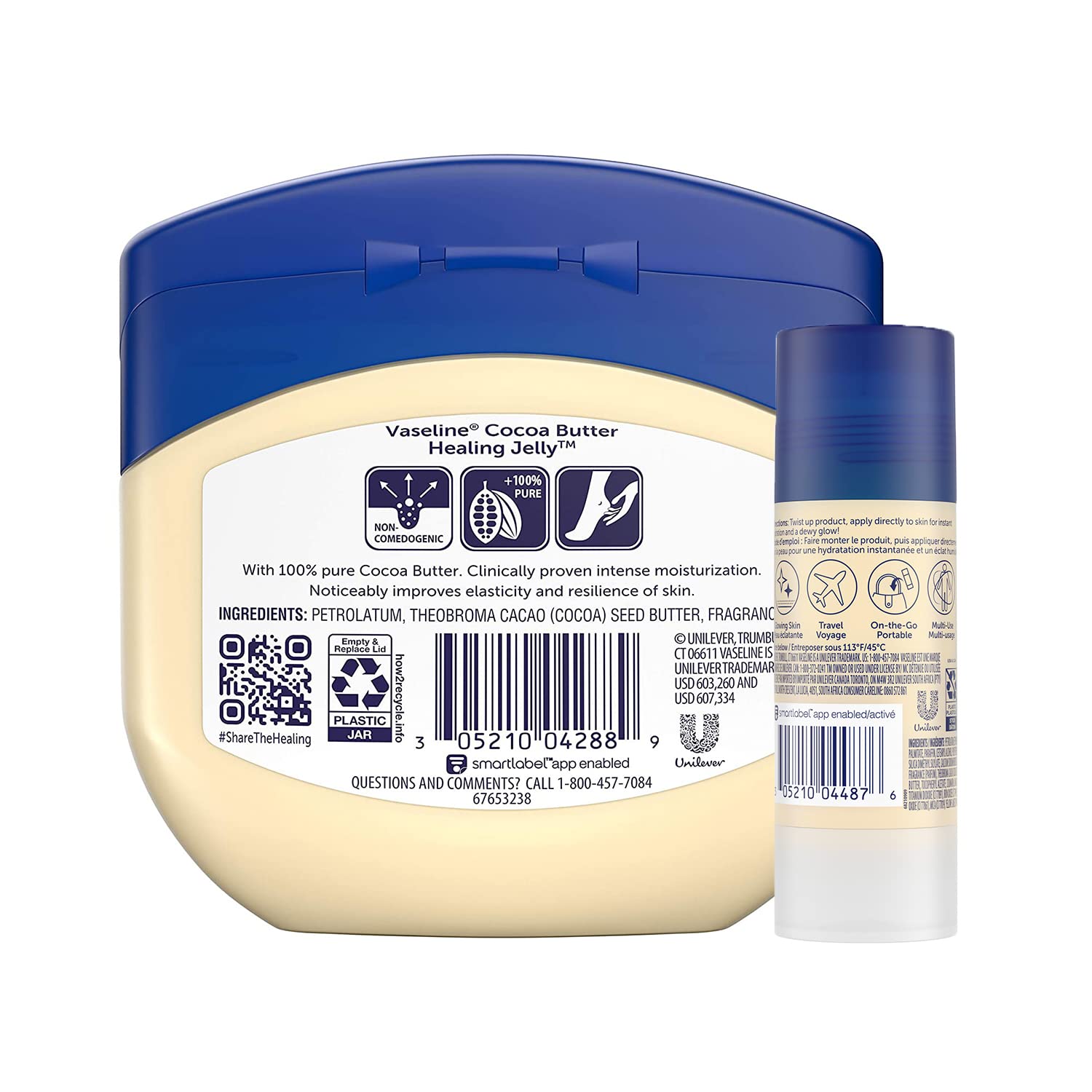 Vaseline Cocoa Butter Healing Jelly & Shimmer Stick Bundle - 13 oz Moisturizing Jelly + 1.4 oz Shimmer Stick for Radiant, Hydrated Skin | Cocoa Scented Skincare for Dry Skin Relief, Body Glow & Nighttime Moisturizing