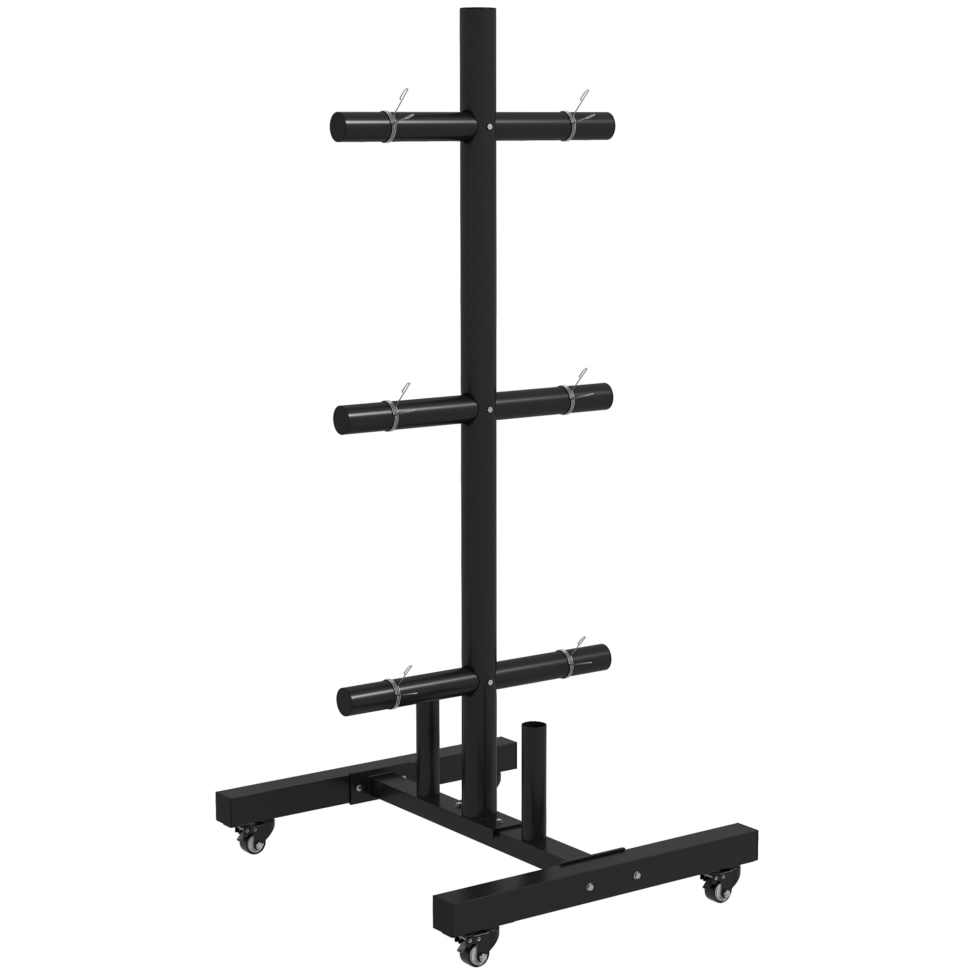 Soozier 2 Inch Olympic Weight Plate Rack Holder - Heavy Duty 440 lbs Capacity with 4 Wheels & 6 Clamps - Perfect for Gym Storage & Weight Plate Organization - Ideal for Home Gyms, Commercial Fitness Centers & CrossFit Workouts