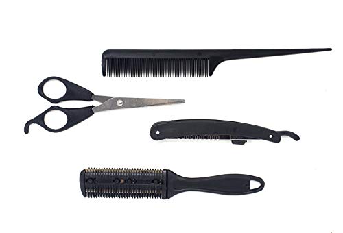 Professional Hair Cutting Comb & Scissor Set - 4pc Barber Kit for Shaving, Thinning & Trimming | Perfect for Home Haircuts, Salon Styling & Beard Grooming