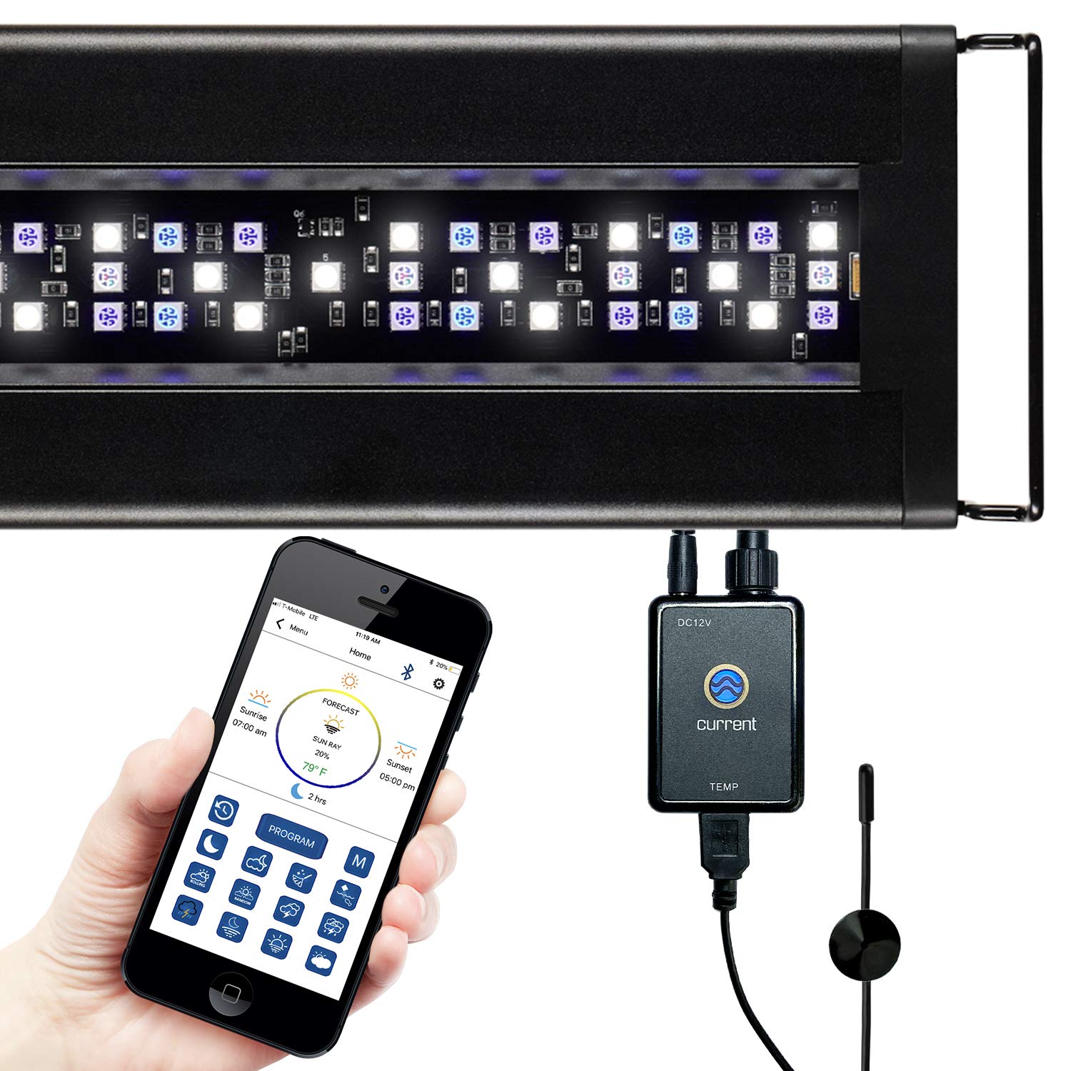 CURRENT USA Orbit Marine LED Aquarium Light 48-60 Inch with Bluetooth App Control | Wireless Saltwater Reef Lighting & eFlux Wave Pump Control for Fish Tank | Perfect for Coral Growth & Marine Life in Home or Office Aquariums (Model 4203)