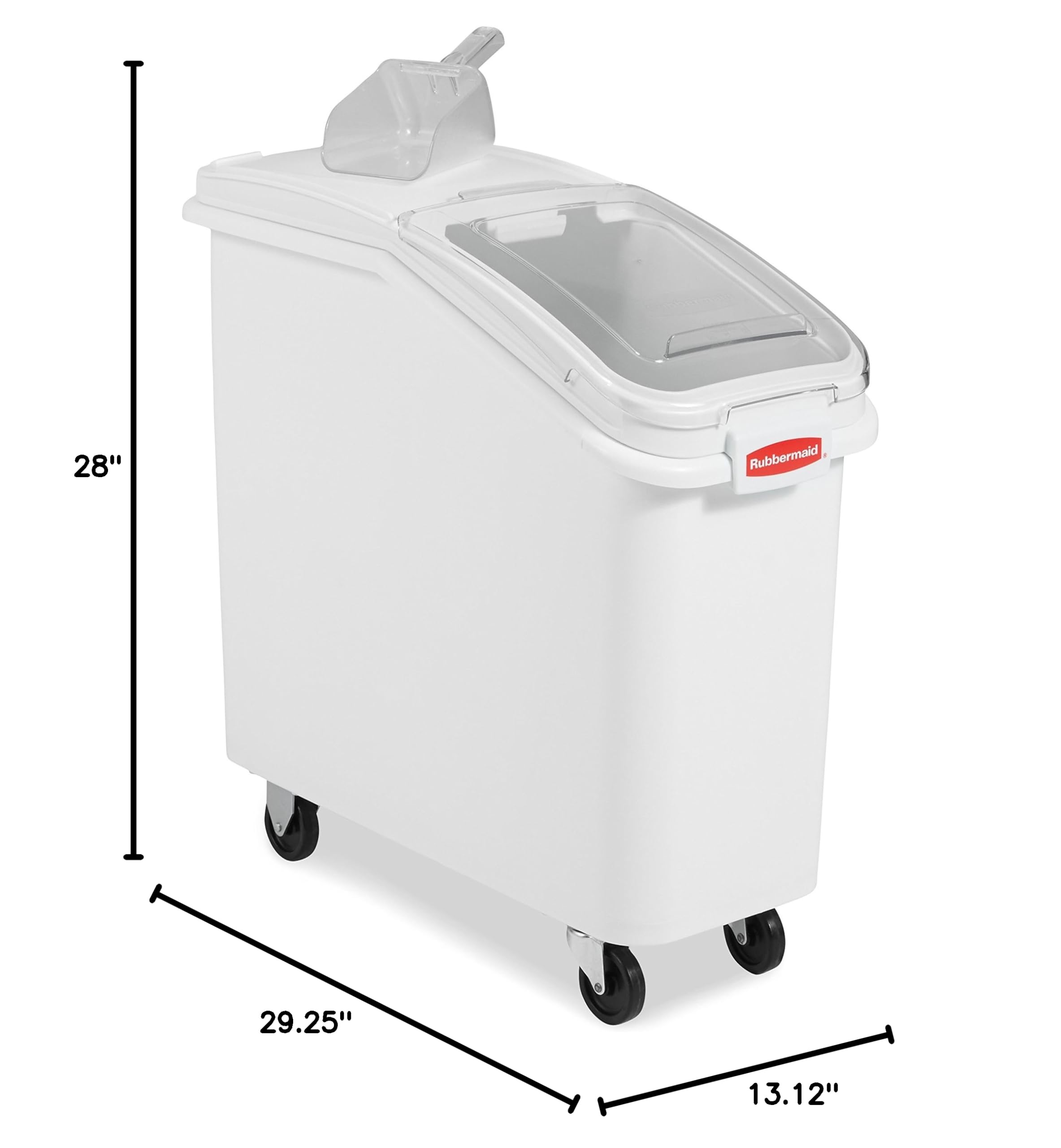 Rubbermaid Commercial 400-Cup ProSave Shelf-Storage Ingredient Bin with Scoop & Wheels - White Plastic Food Storage Container with Sliding Lid for Kitchen, Restaurant, Pantry Organization - Ideal for Bulk Ingredients, Flour, Sugar, Grains & Dry Food Storage