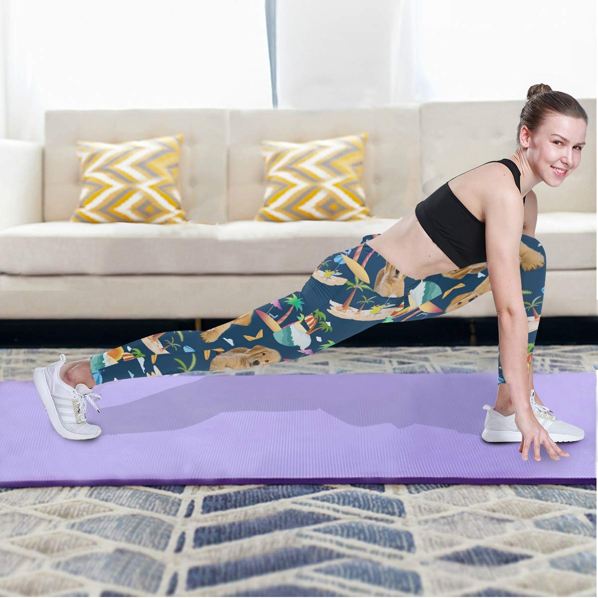 Golden Retriever Print Women's Yoga Pants - Cute Summer Workout Leggings with Fun Dog Pattern | Perfect for Yoga, Gym, Running & Casual Wear