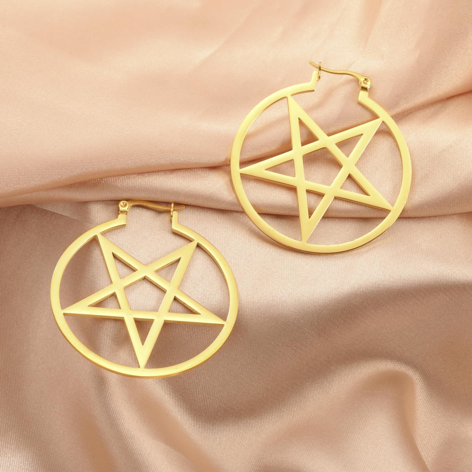 LIKGREAT Large Pentagram Earrings for Women - Gothic Pentacle Buckle Hoop Earrings - Wiccan Pagan Jewelry - Perfect for Halloween Parties, Witchy Outfits & Boho Fashion
